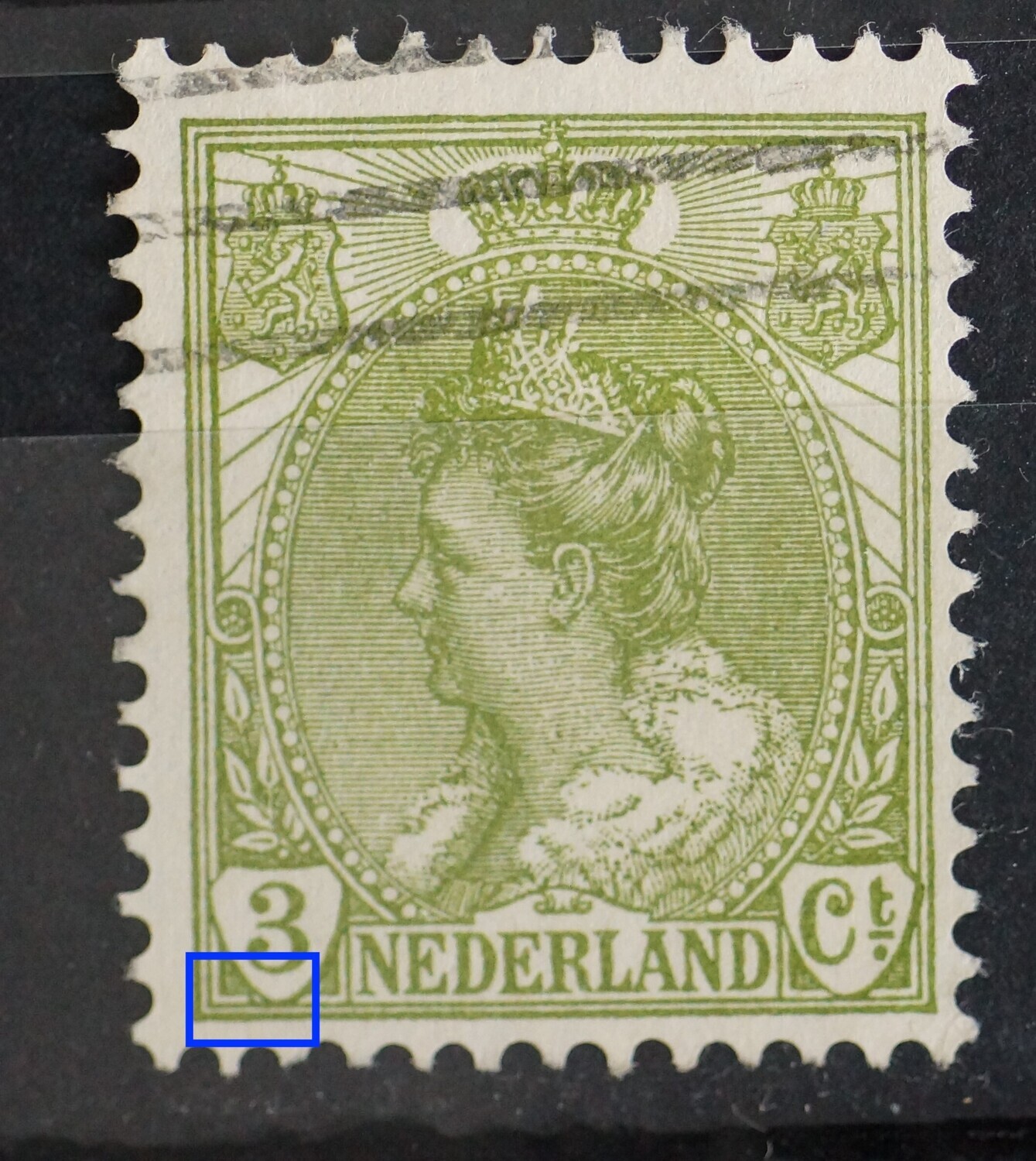 NVPH 57 - groene vlek onder de 3