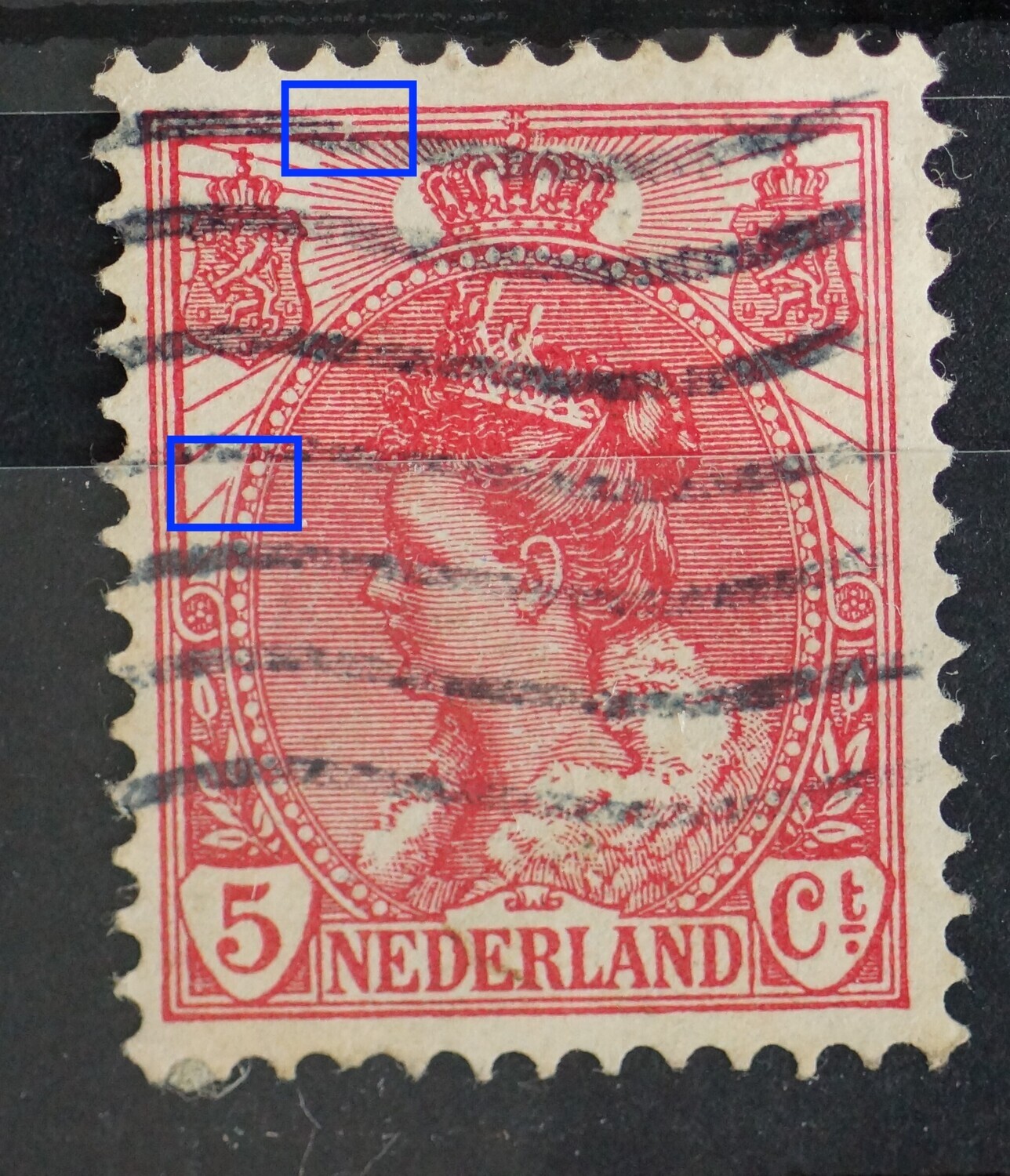 NVPH 60 - o.a. breuk in kaderlijn boven