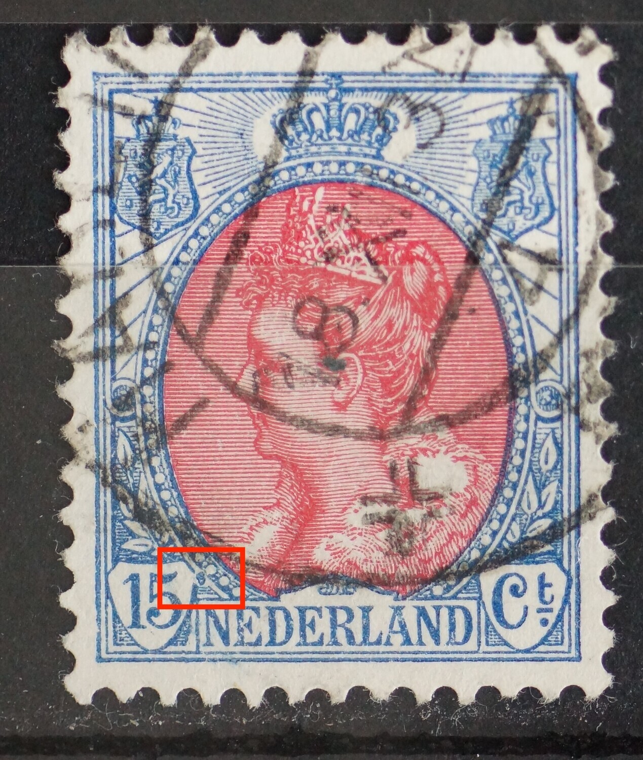 NVPH 65 - blauwe punt / vlek rechts van 15