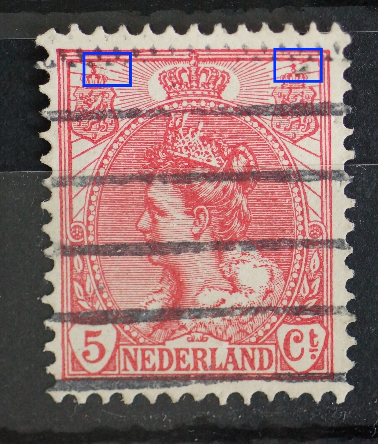 NVPH 60 - breuk in straal links en rechts van kroon NVPH 60 - breuk in straal links en rechts van kroon