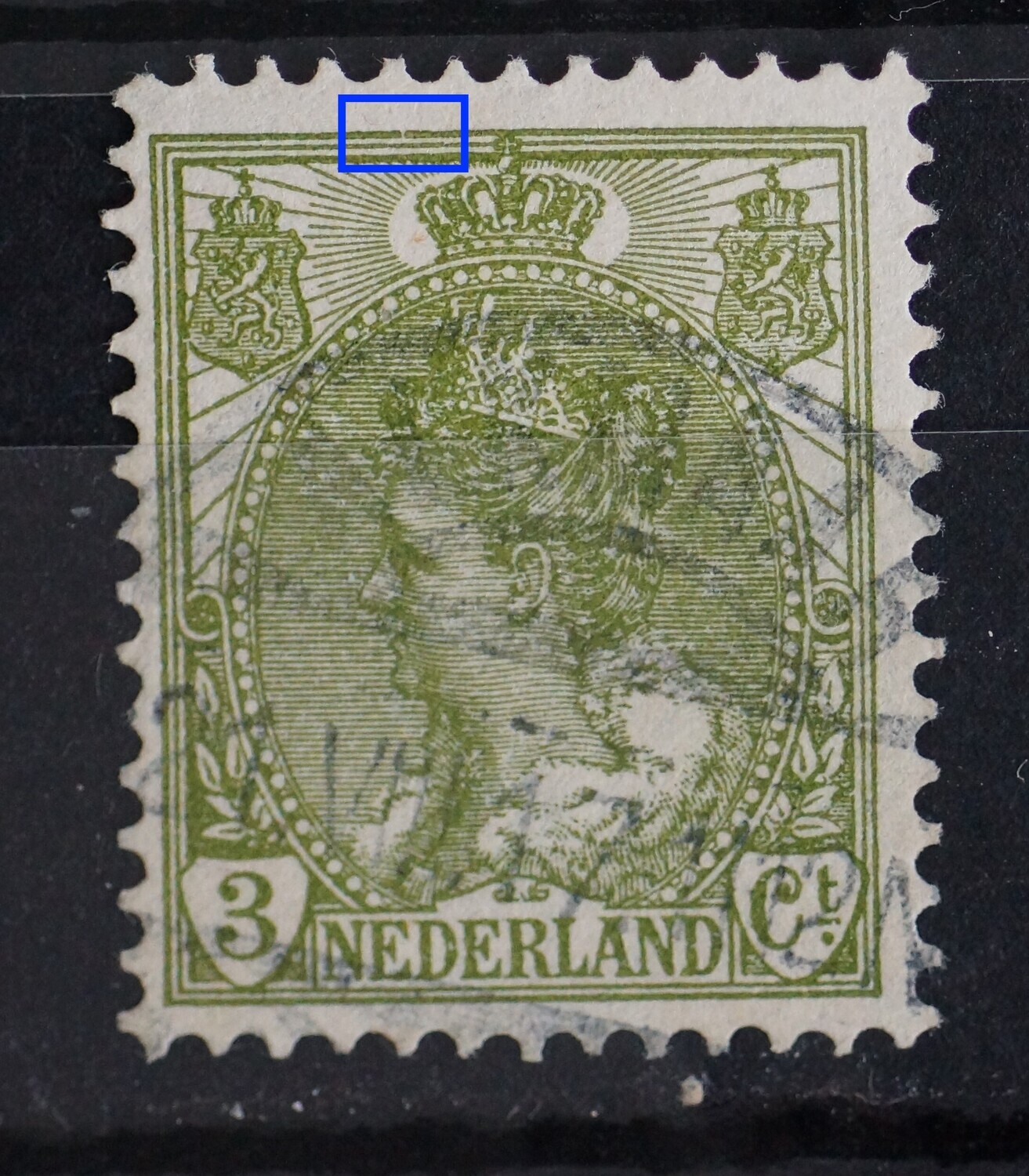 NVPH 57 - breuk in kaderlijn boven NVPH 57 - breuk in kaderlijn boven