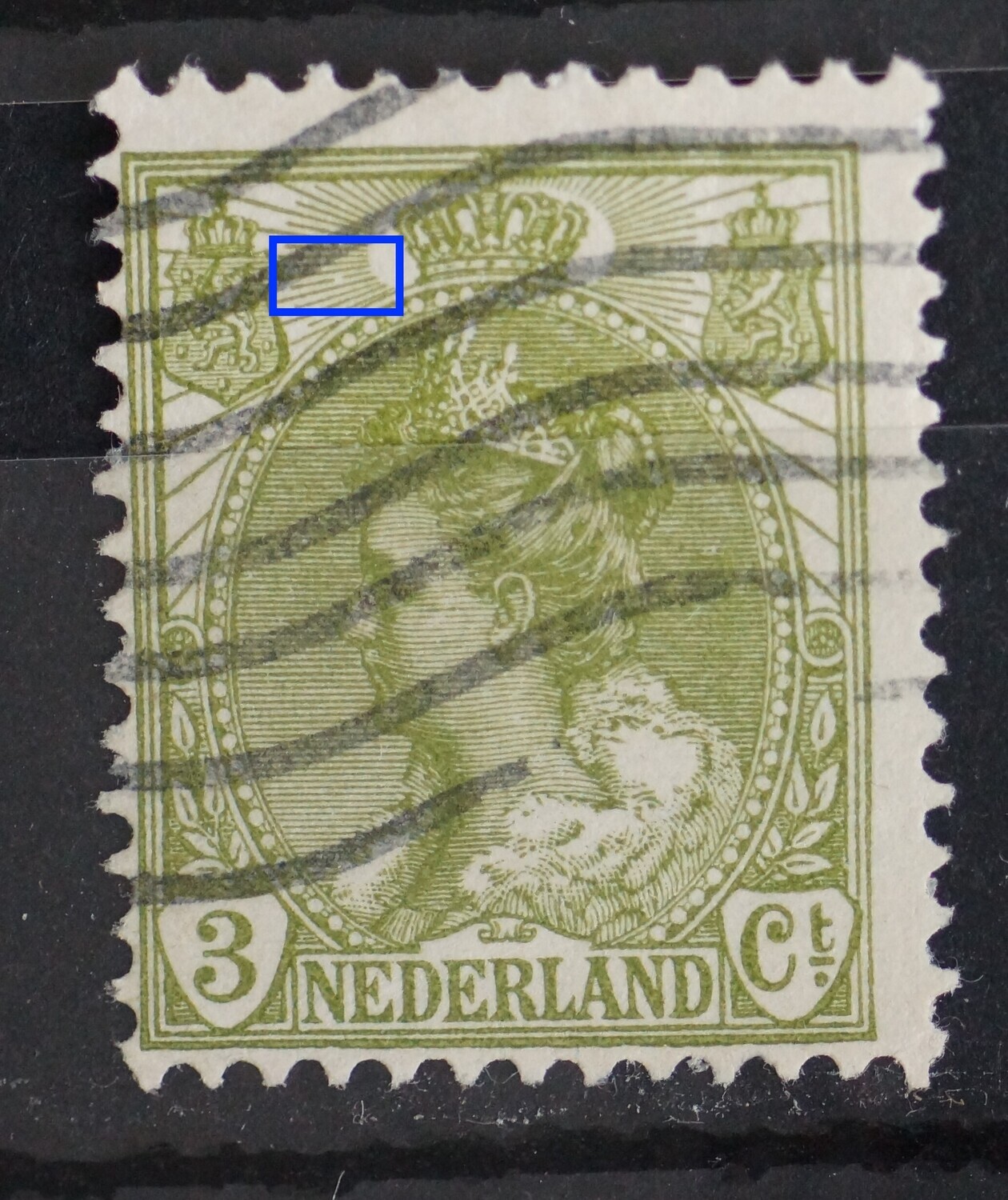 NVPH 57 - breuk in straal links van kroon NVPH 57 - breuk in straal links van kroon