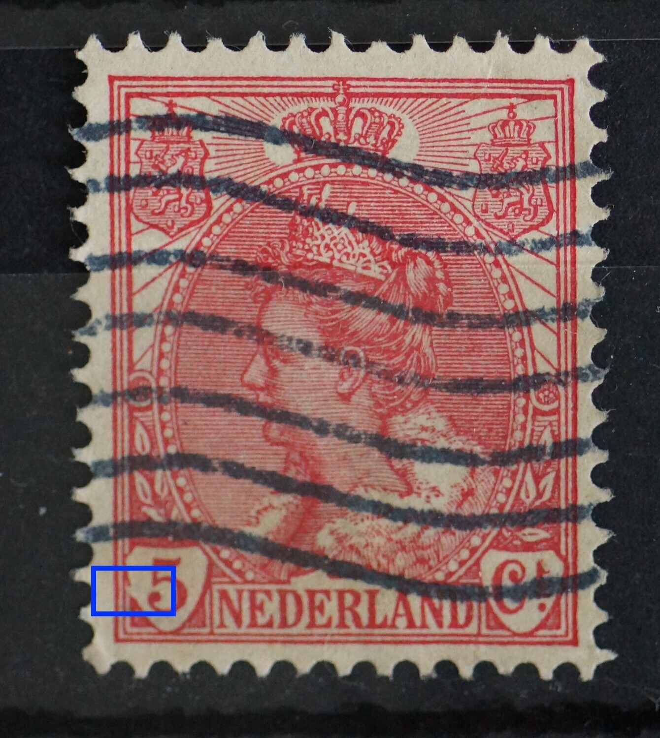 NVPH 60 - breuk in waardeschild van de 5