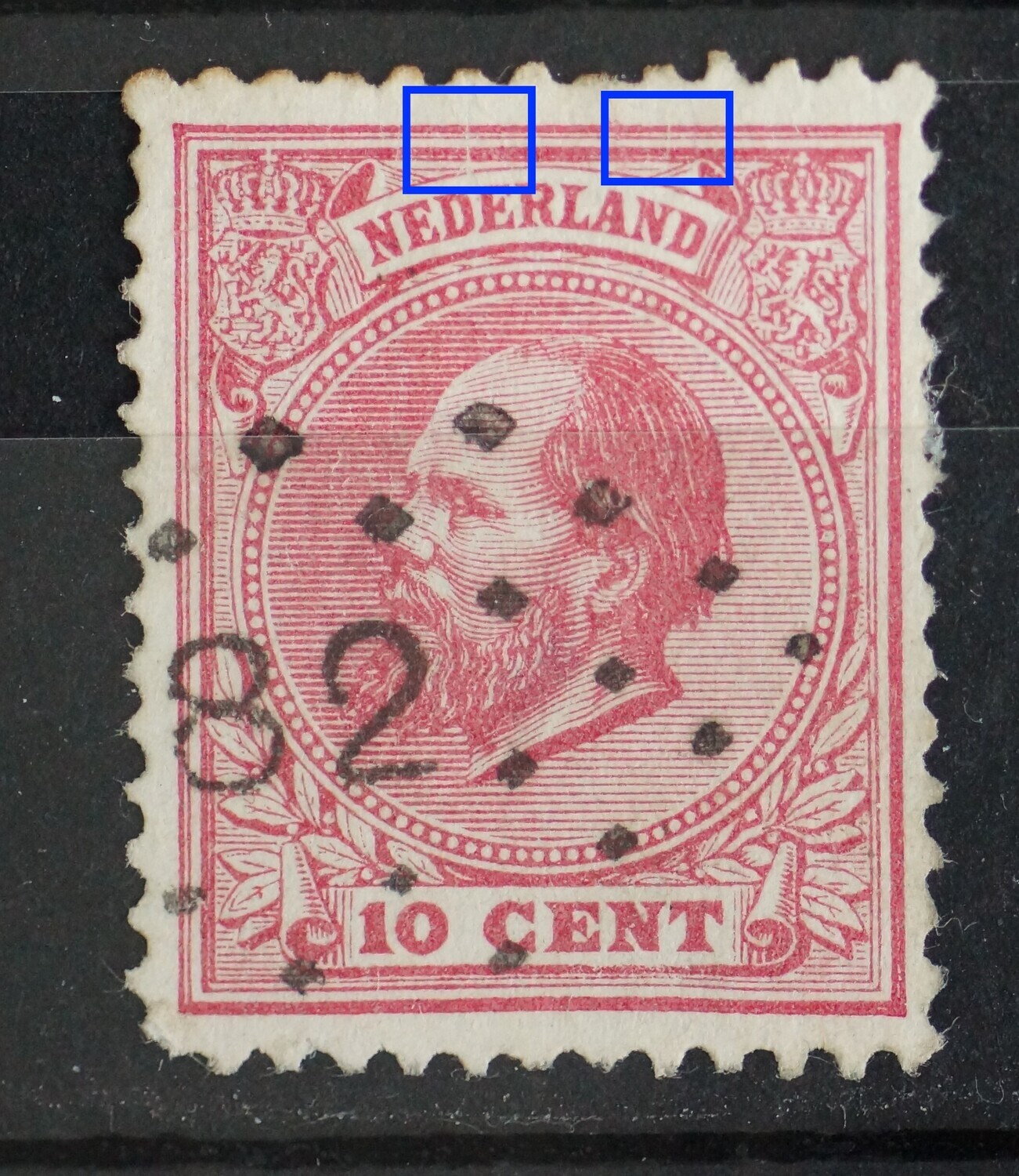 NVPH 21 - verticale krassen boven NEDERLAND