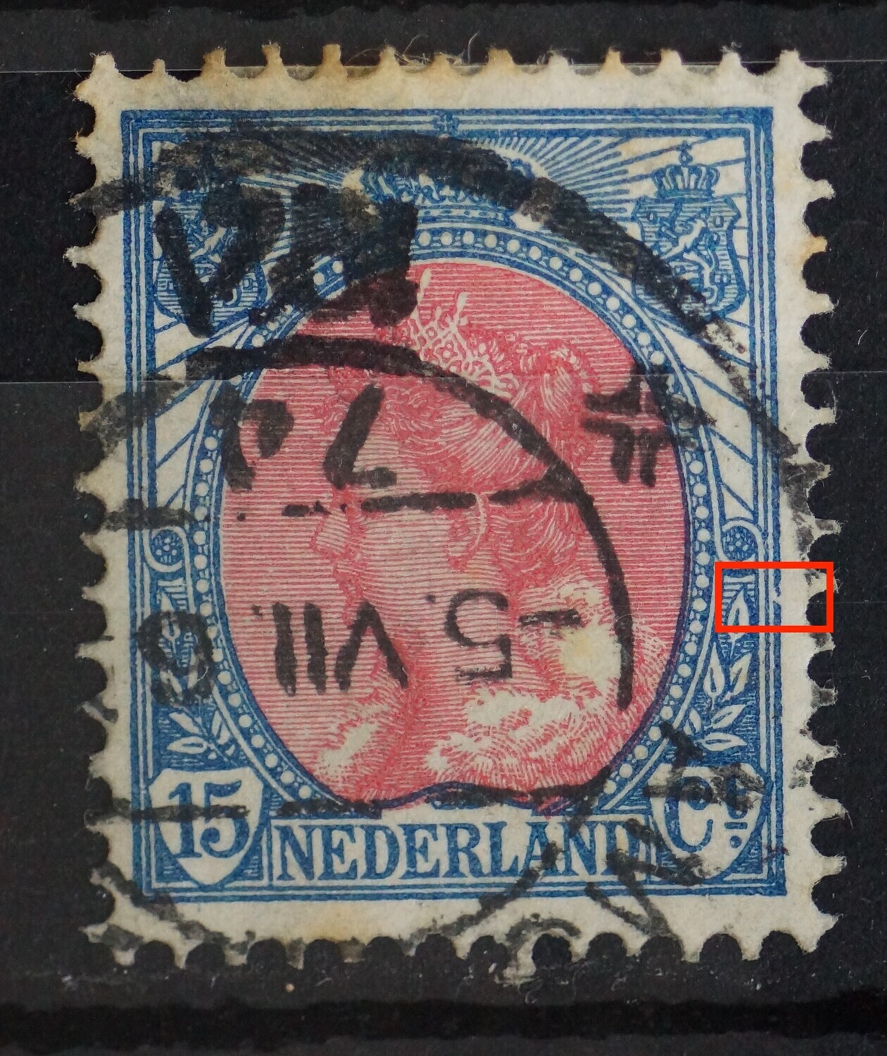 NVPH 65 - witte kras in kaderlijn rechts