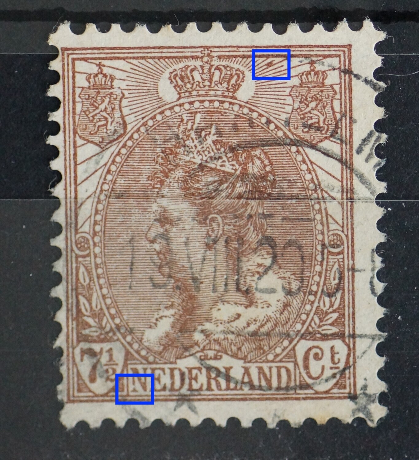 NVPH 61 - o.a. bruine vlek tussen stralen rechts van kroon