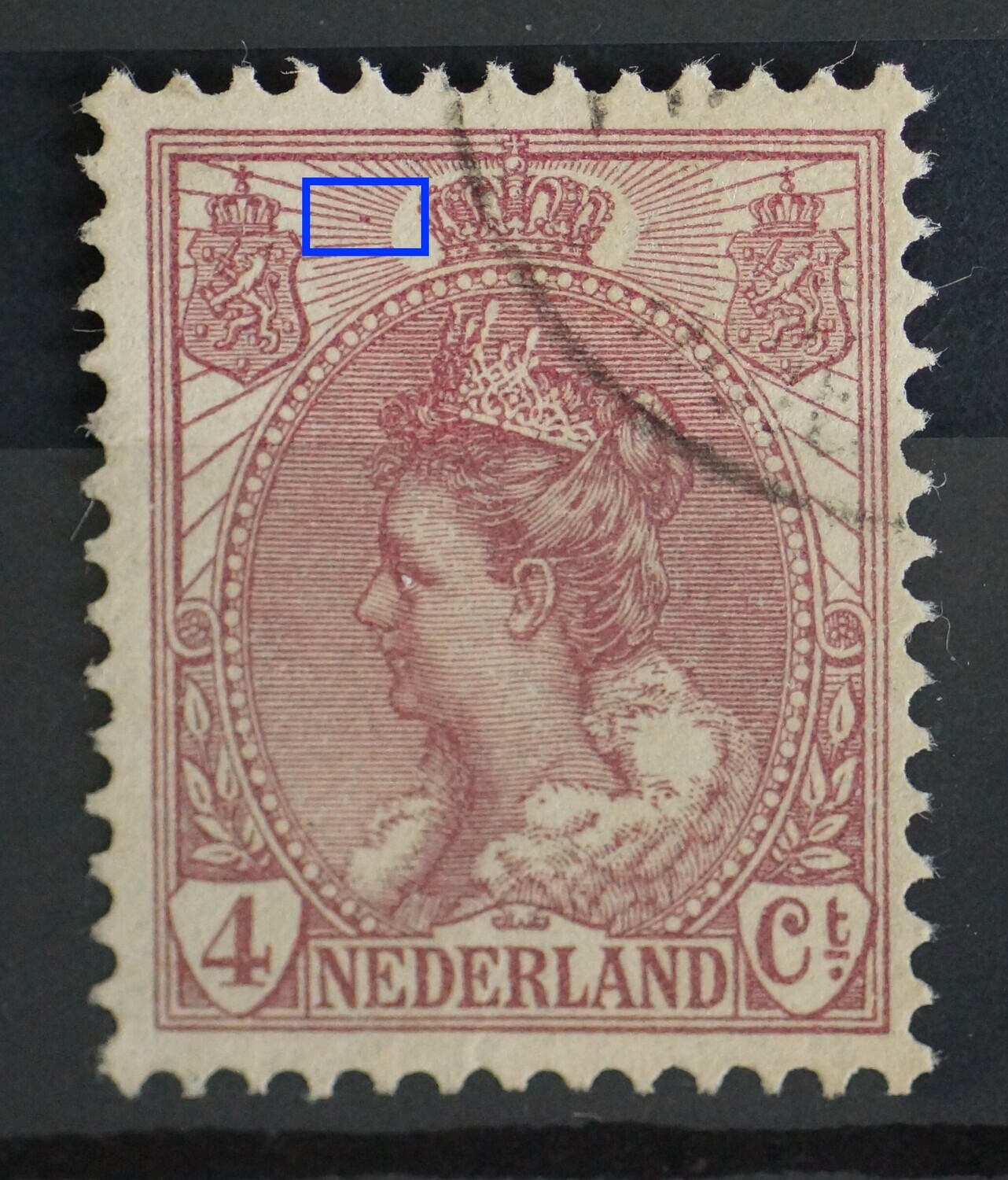 NVPH 58 - violette stip in de arcering links van kroon