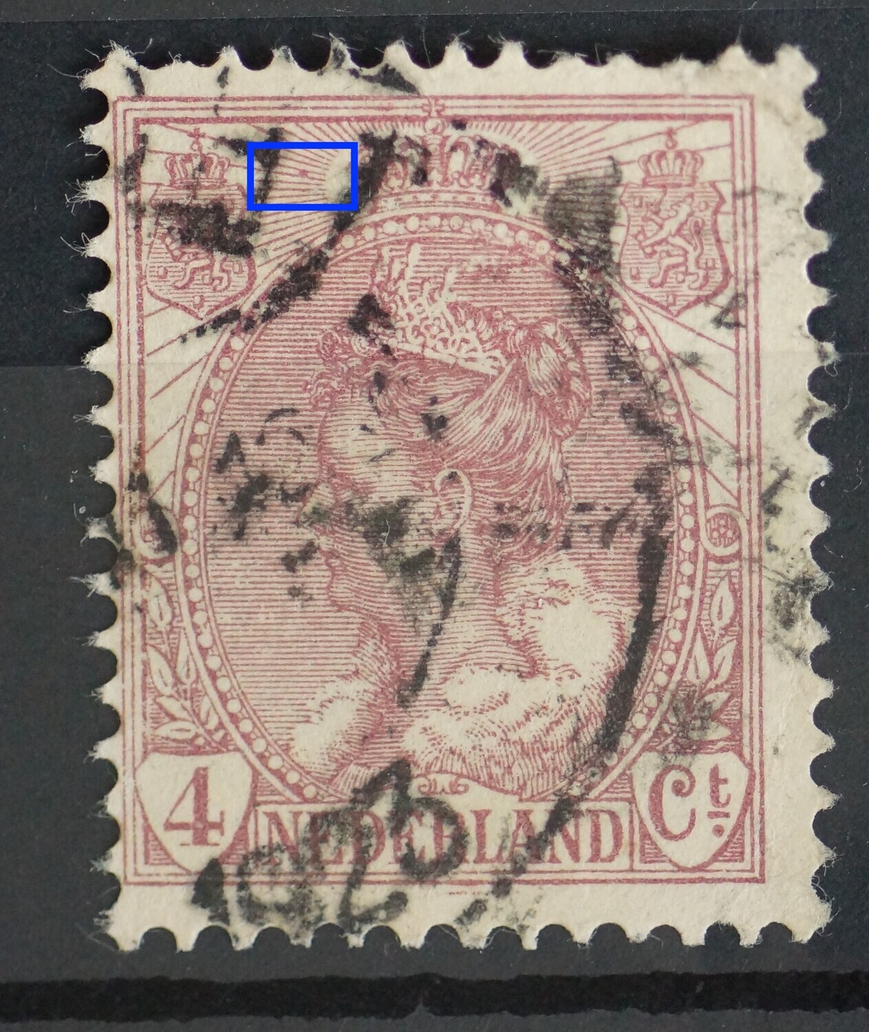 NVPH 58 - violette stip in de arcering links van kroon