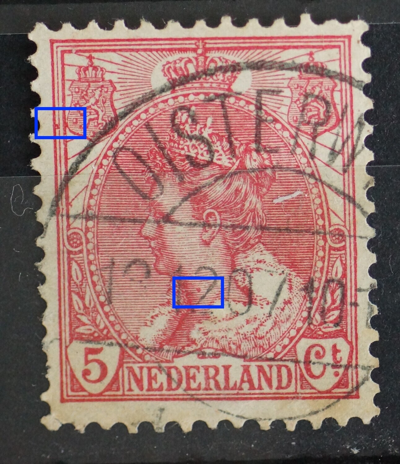 NVPH 60 - o.a. rode vlekken bij linker wapenschild en in de hals
