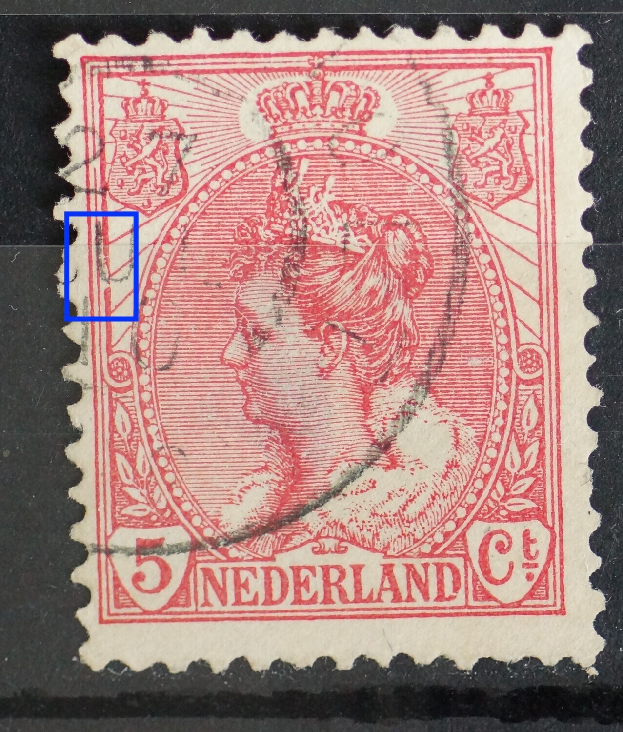 NVPH 60 - o.a. breuk en beschadiging in kaderlijn links NVPH 60 - o.a. breuk en beschadiging in kaderlijn links