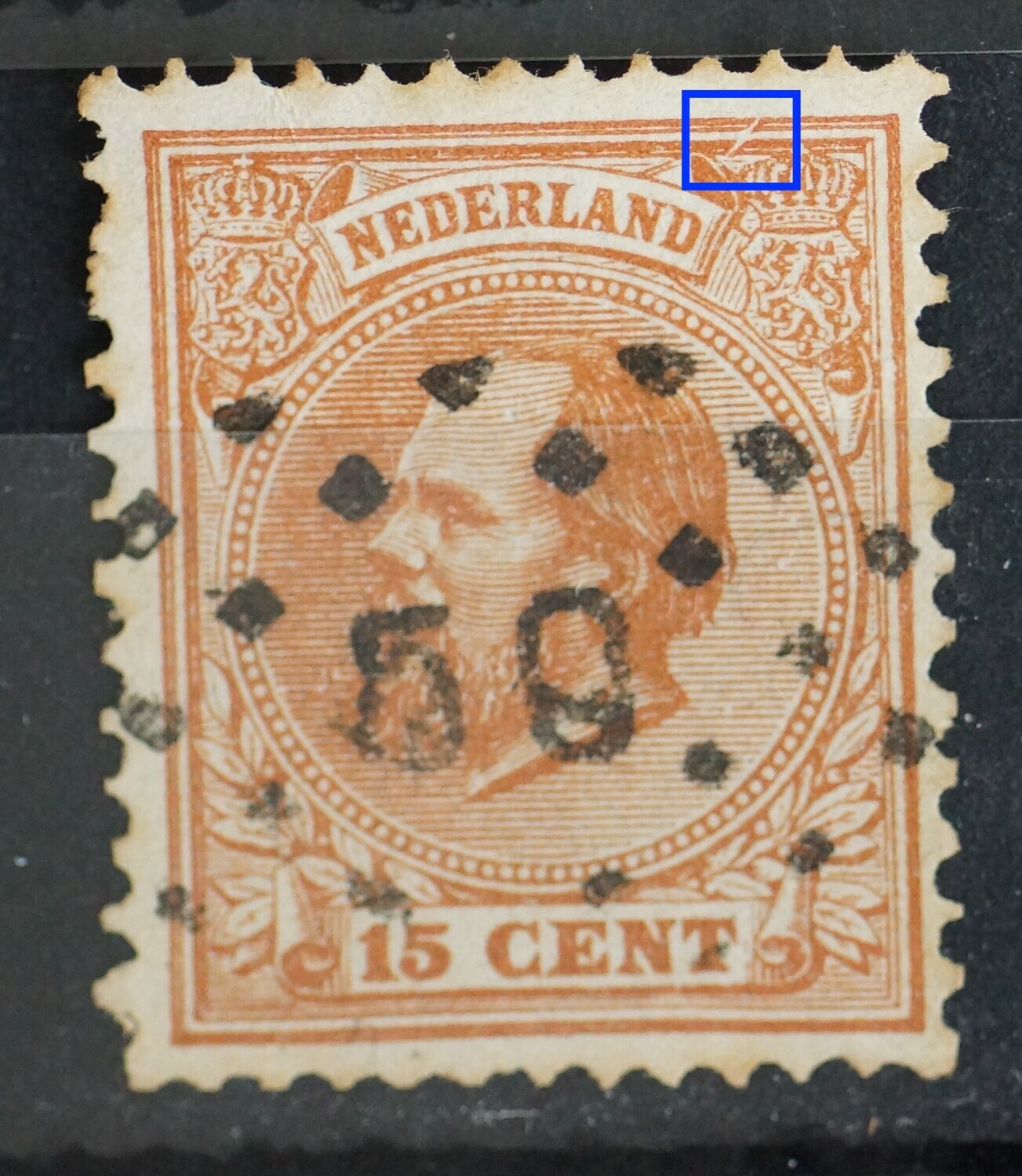 NVPH 23 - diagonale witte kras boven, rechts