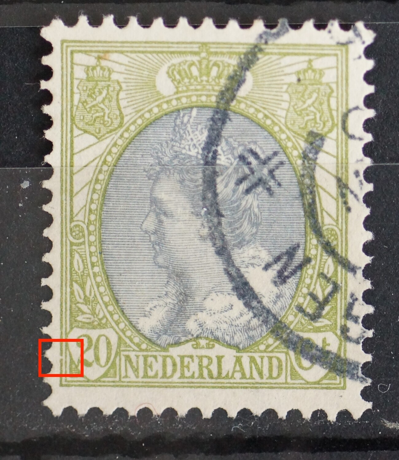 NVPH 69 - breuk in kaderlijn links van 20