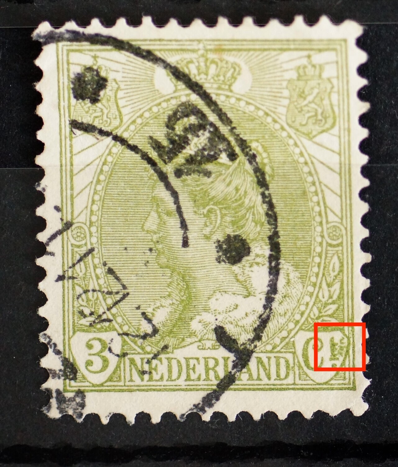 NVPH 57 - o.a. grote groene vlek rondom de t. van Ct. NVPH 57 - o.a. grote groene vlek rondom de t. van Ct.