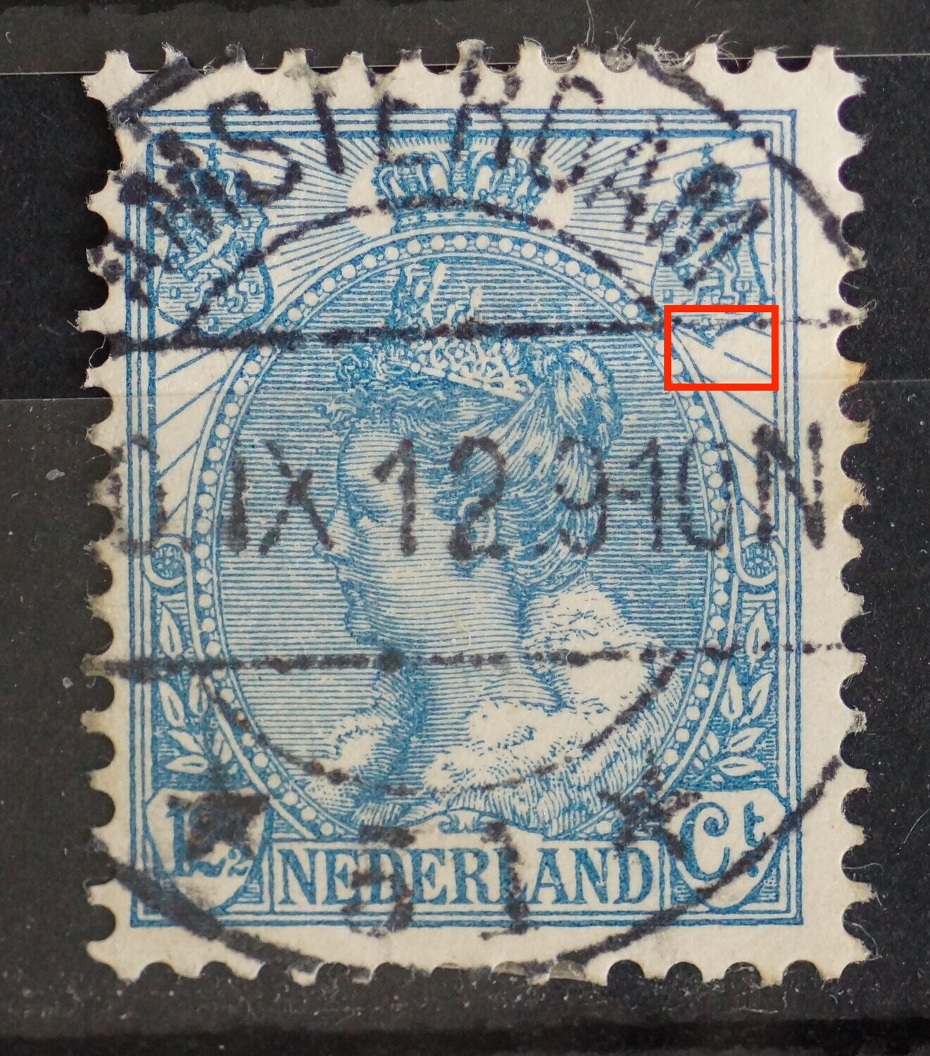 NVPH 63 - breuk in straal onder rechter wapenschild