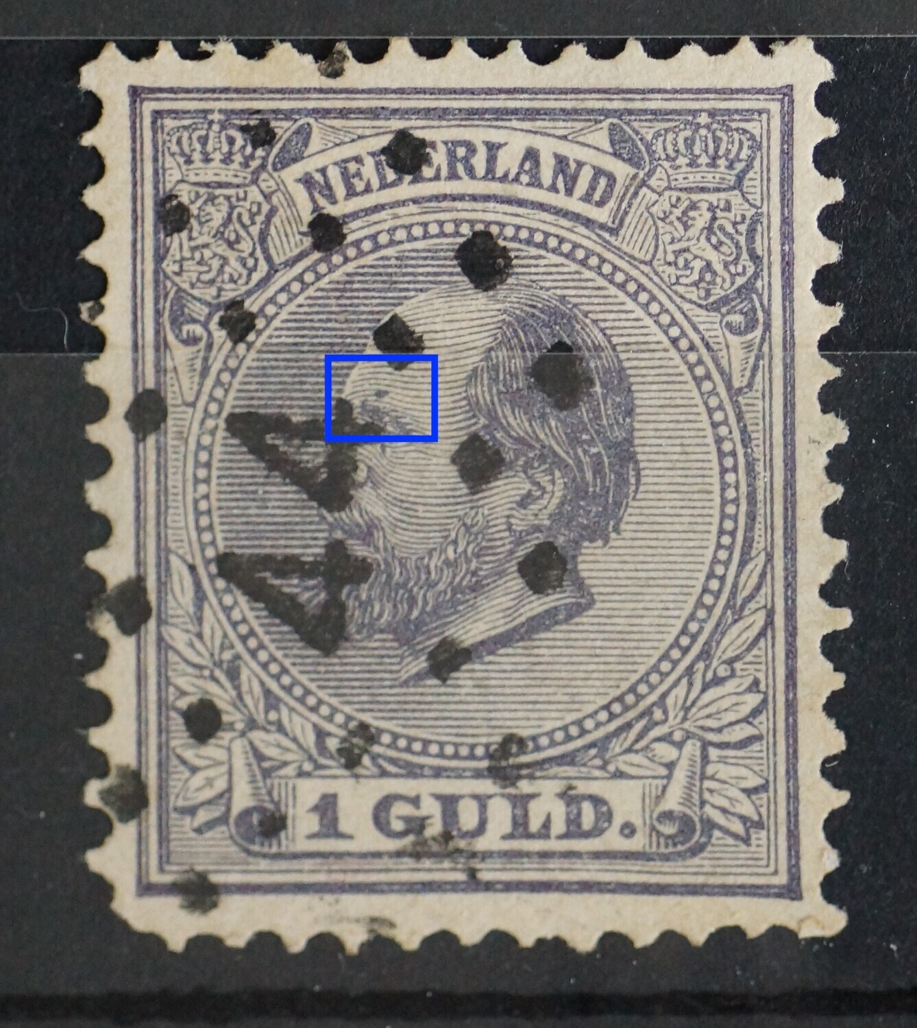 NVPH 28 - grijsviolette stip boven de wenkbrauw NVPH 28 - grijsviolette stip boven de wenkbrauw