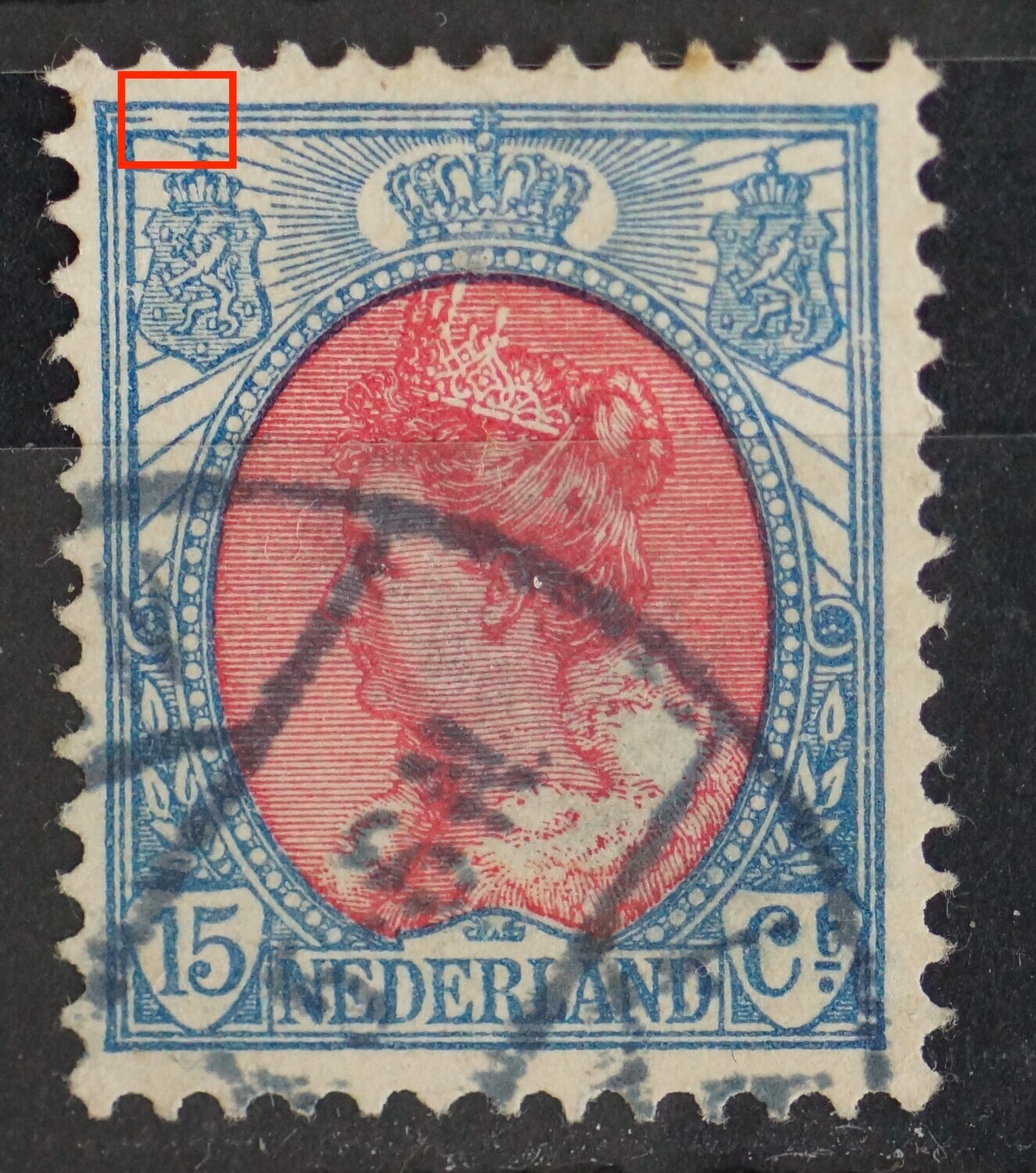 NVPH 65 - breuk in kaderlijn boven,links NVPH 65 - breuk in kaderlijn boven,links