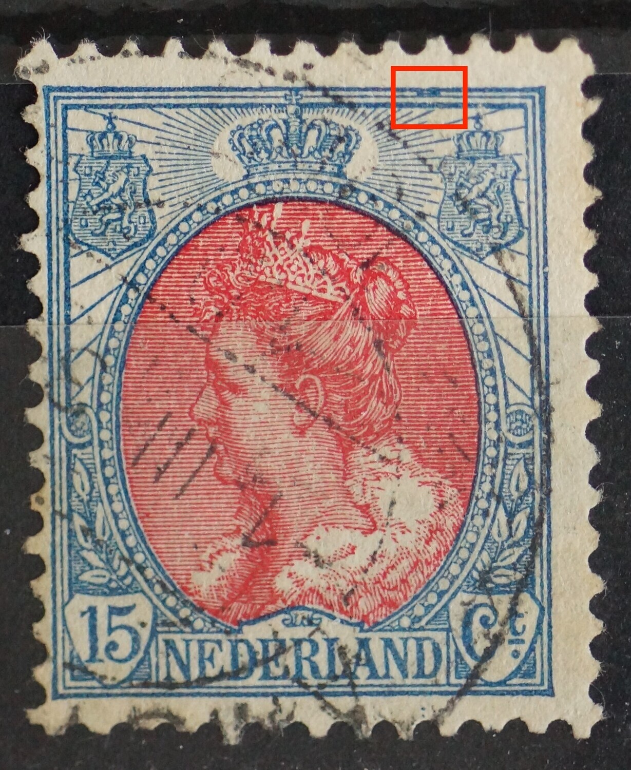 NVPH 65 - blauwe streep tussen kaderlijnen boven, rechts