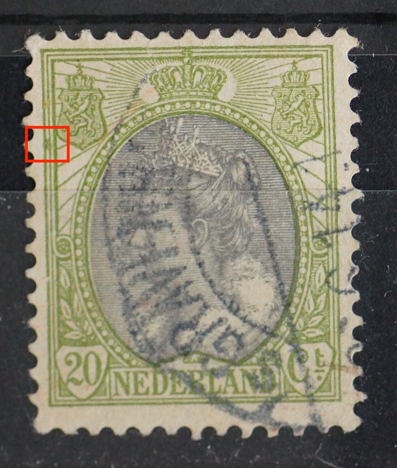 NVPH 69 - groene vlek tussen kaderlijnen links NVPH 69 - groene vlek tussen kaderlijnen links