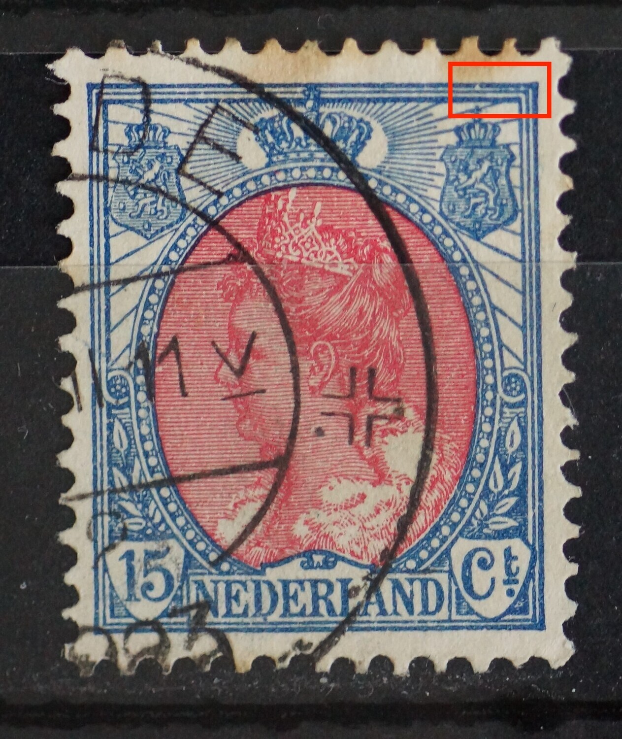 NVPH 65 - beschadigde kaderlijn boven, rechts