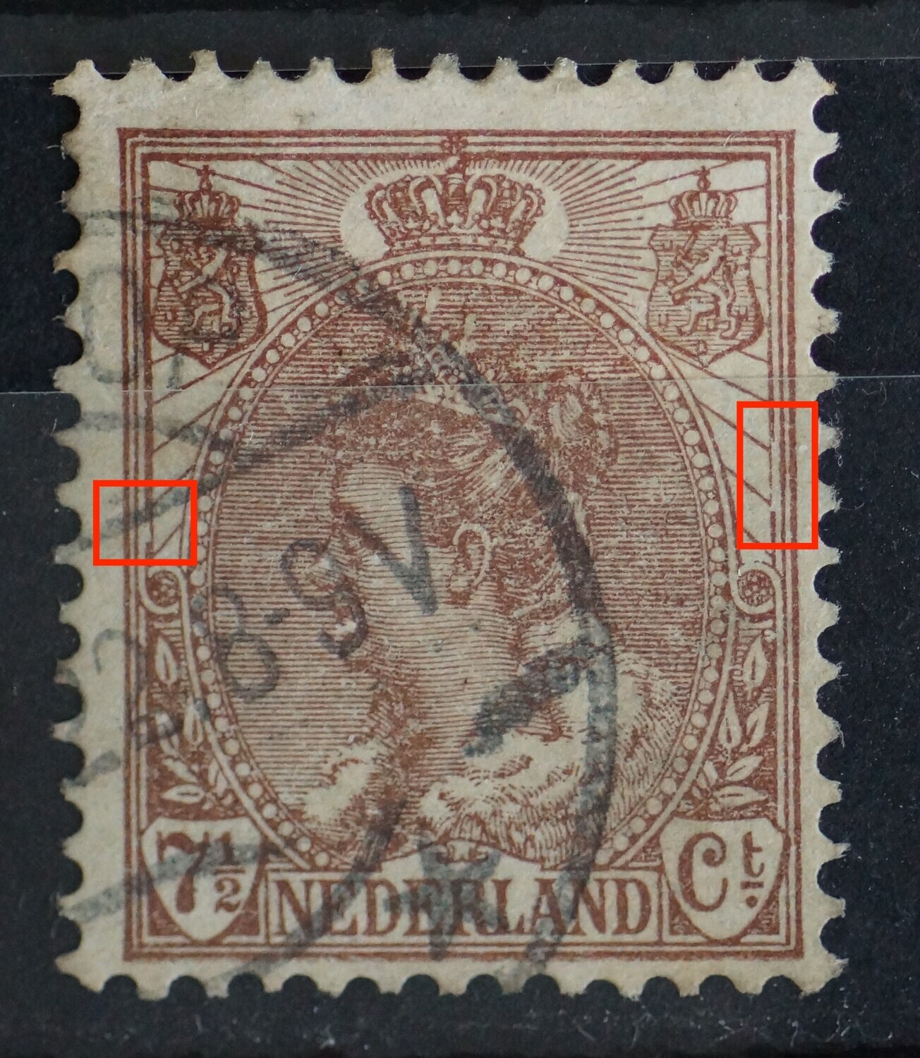 NVPH 61 - beschadigde kaderlijnen (dunner) links en rechts