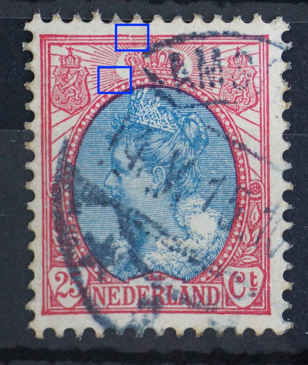 NVPH 71 - o.a. breuk in kaderlijn boven en breuk in stralen links van kroon