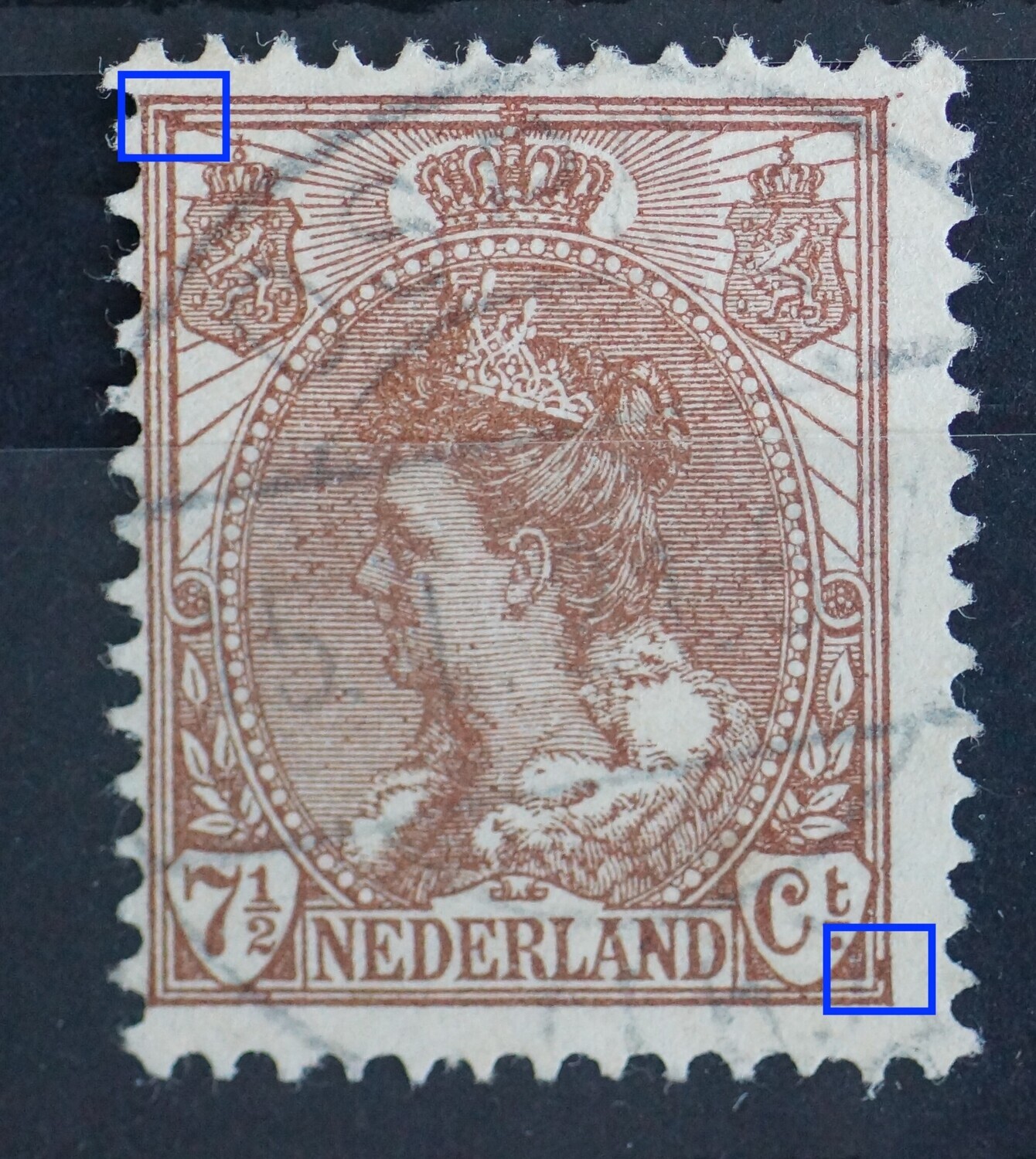 NVPH 61 - bruine vlekken, o.a.linksboven en rechtsonder NVPH 61 - bruine vlekken, o.a.linksboven en rechtsonder