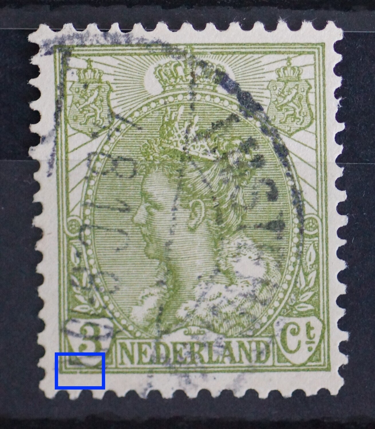 NVPH 57 - breuk in kaderlijn onder