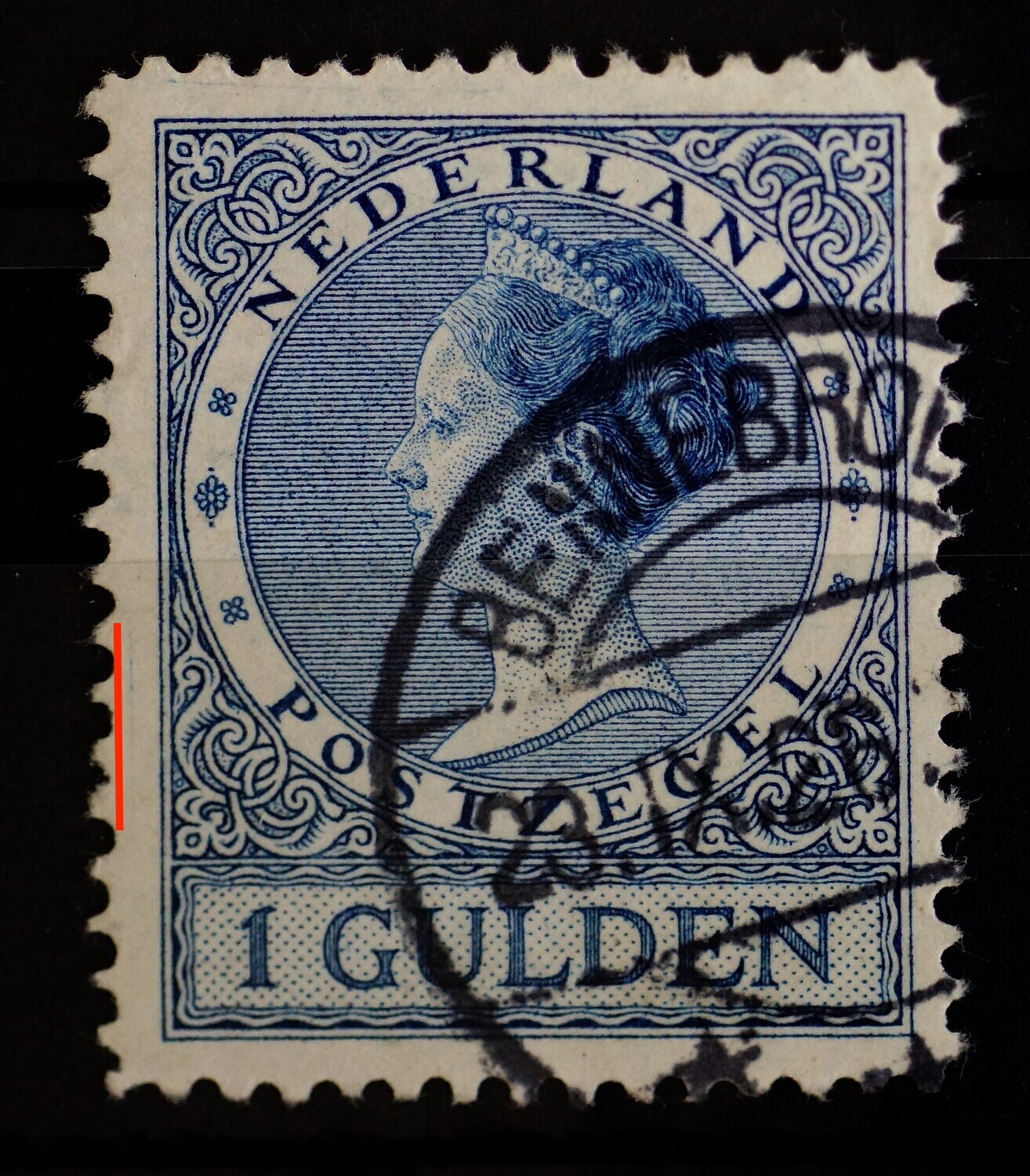 NVPH 163 - verticale blauwe streep links buiten het zegelbeeld