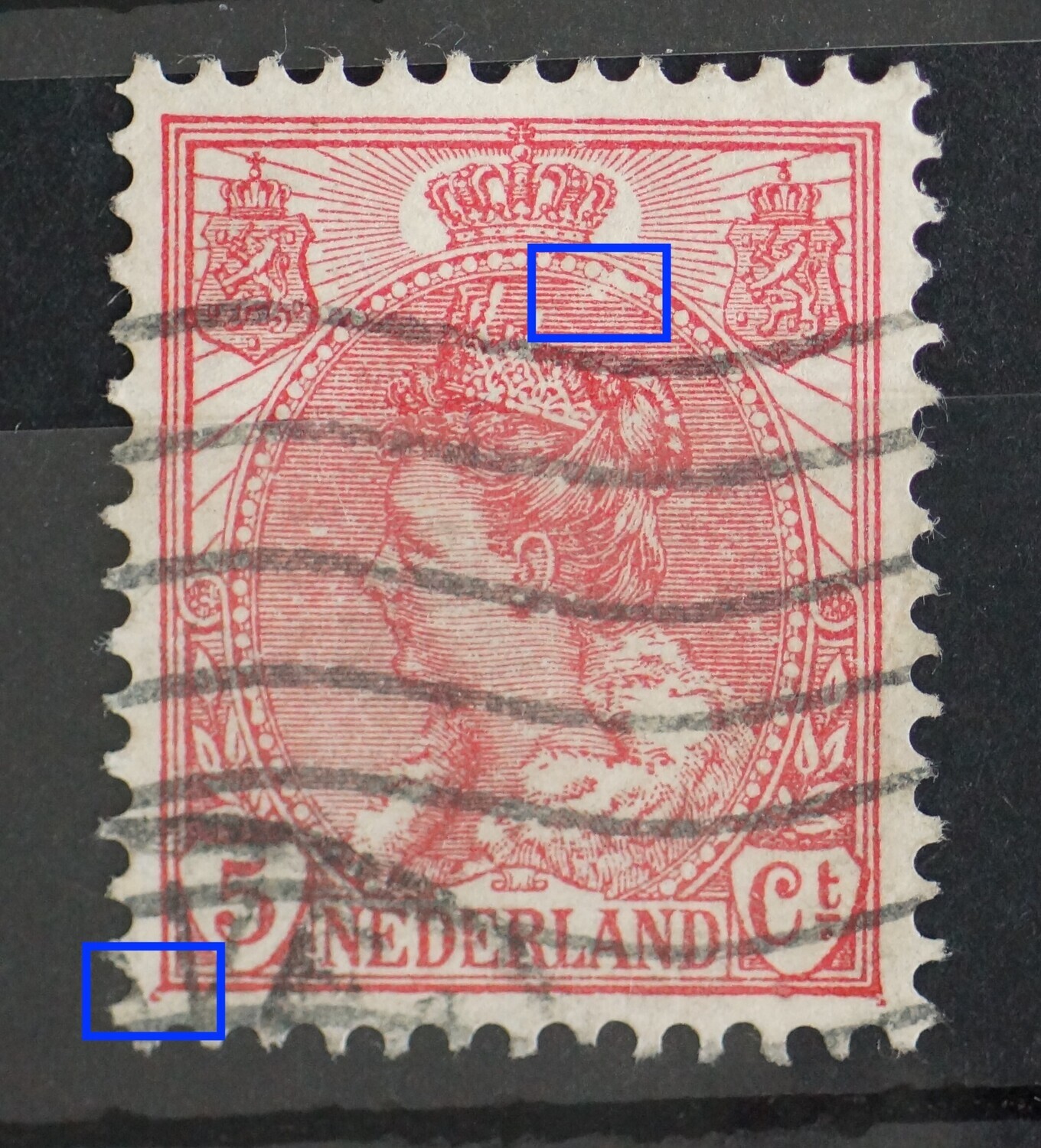 NVPH 60 - o.a. witte vlek in parelrand rechtsboven