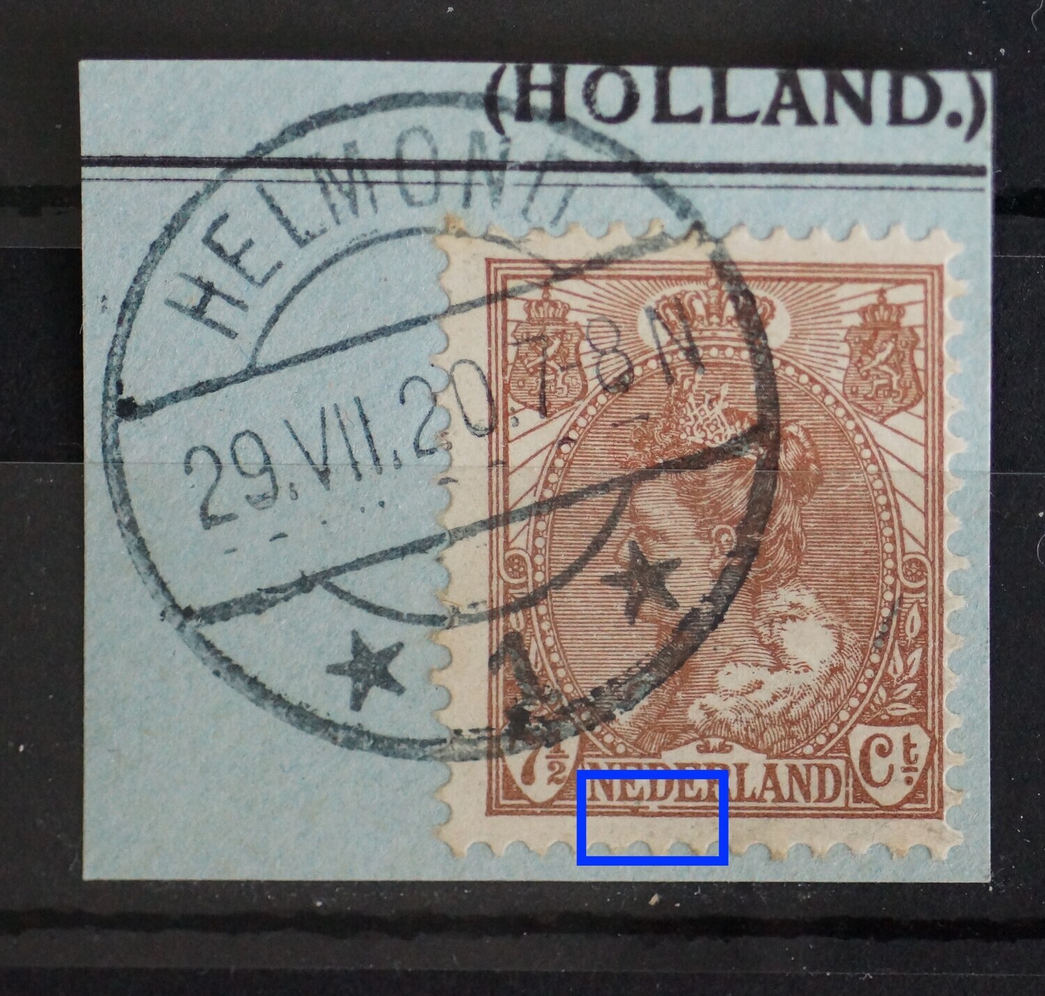 NVPH 61 - breuk in kaderlijn onder eerste D van NEDERLAND