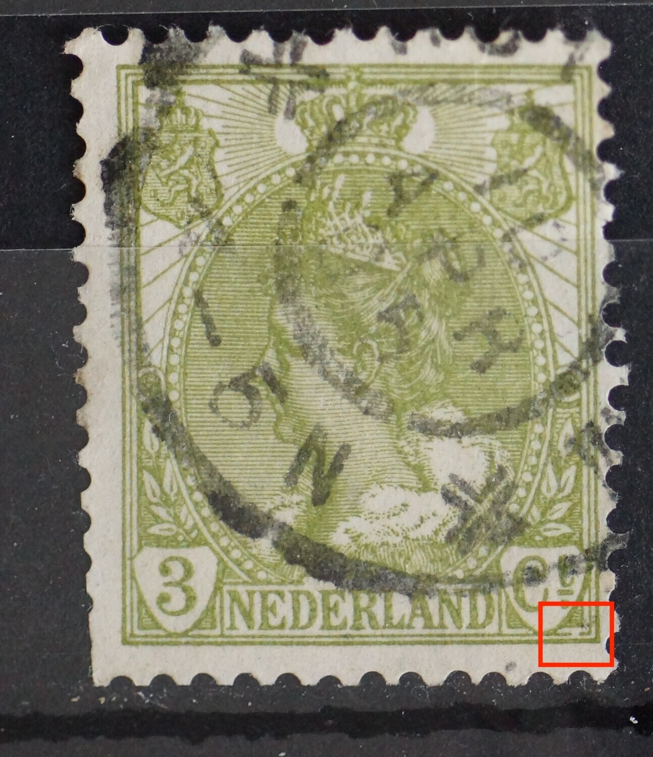NVPH 57 - breuk in kaderlijn onder, rechts