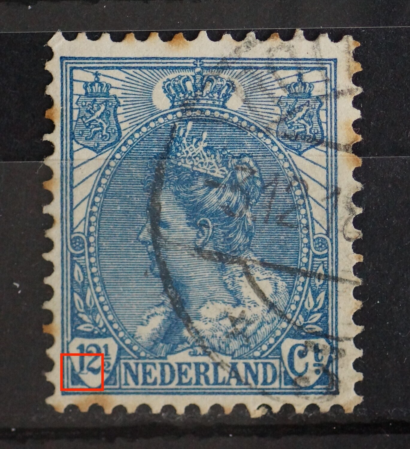 NVPH 63 - o.a. witte vlek in voet van de 1 van 12 1/2