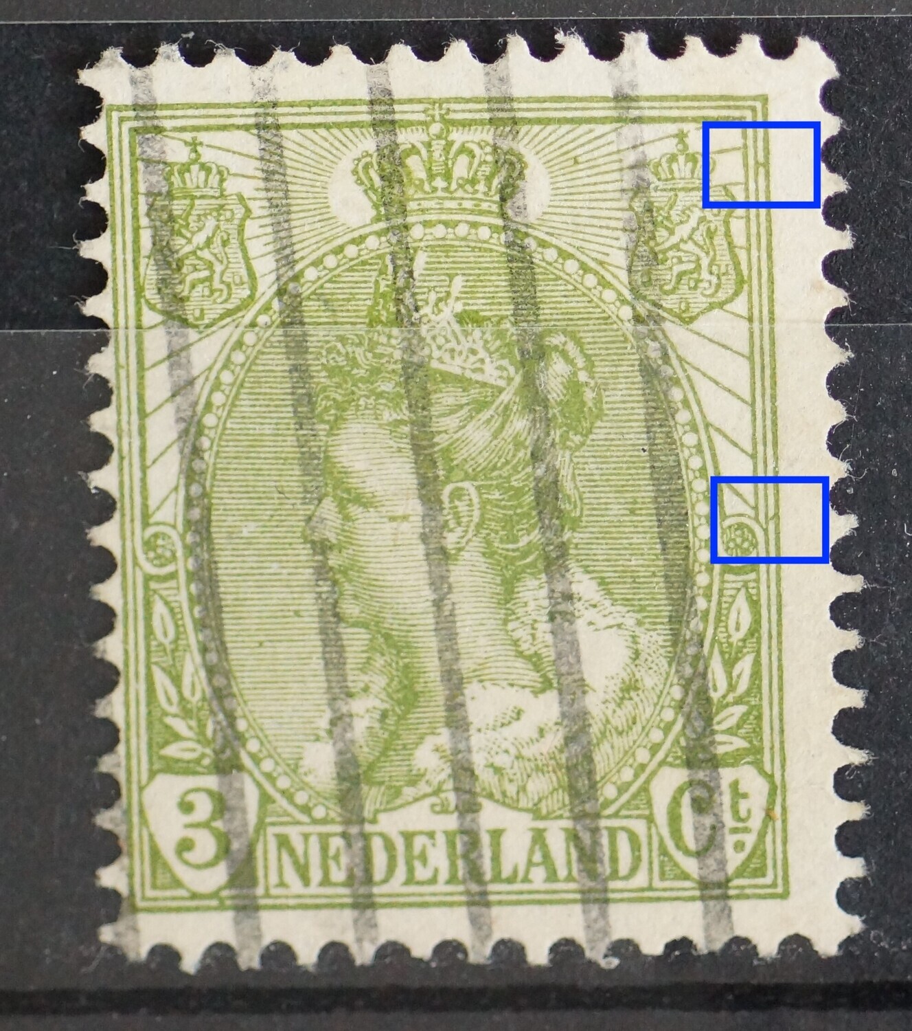 NVPH 57 - groene stippen tussen kaderlijnen rechts