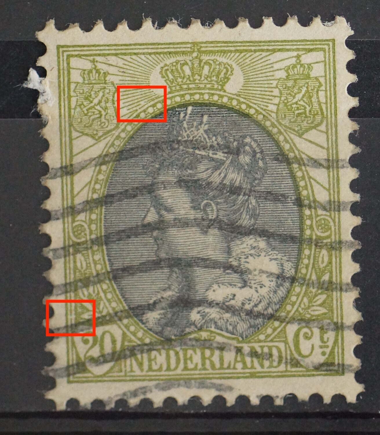 NVPH 69 - o.a. breuk in straal links van kroon NVPH 69 - o.a. breuk in straal links van kroon