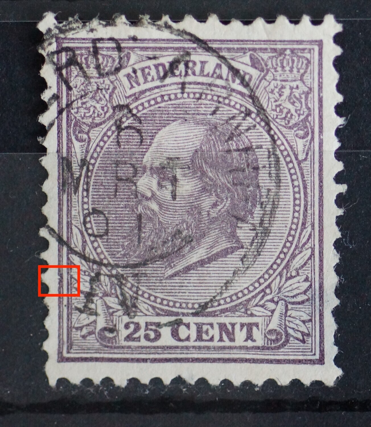 NVPH 26 - beschadigde kaderlijn links NVPH 26 - beschadigde kaderlijn links