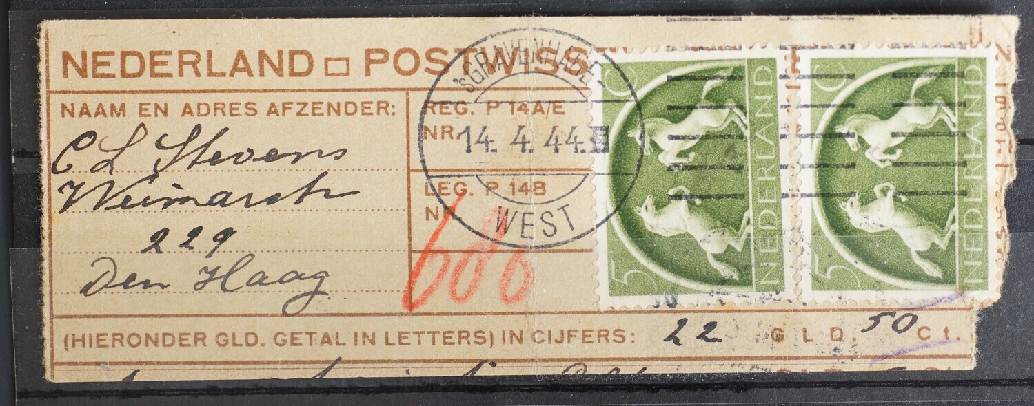 Postwisselstempel sGravenhage West (blokje) op NVPH 411 (2 x)
