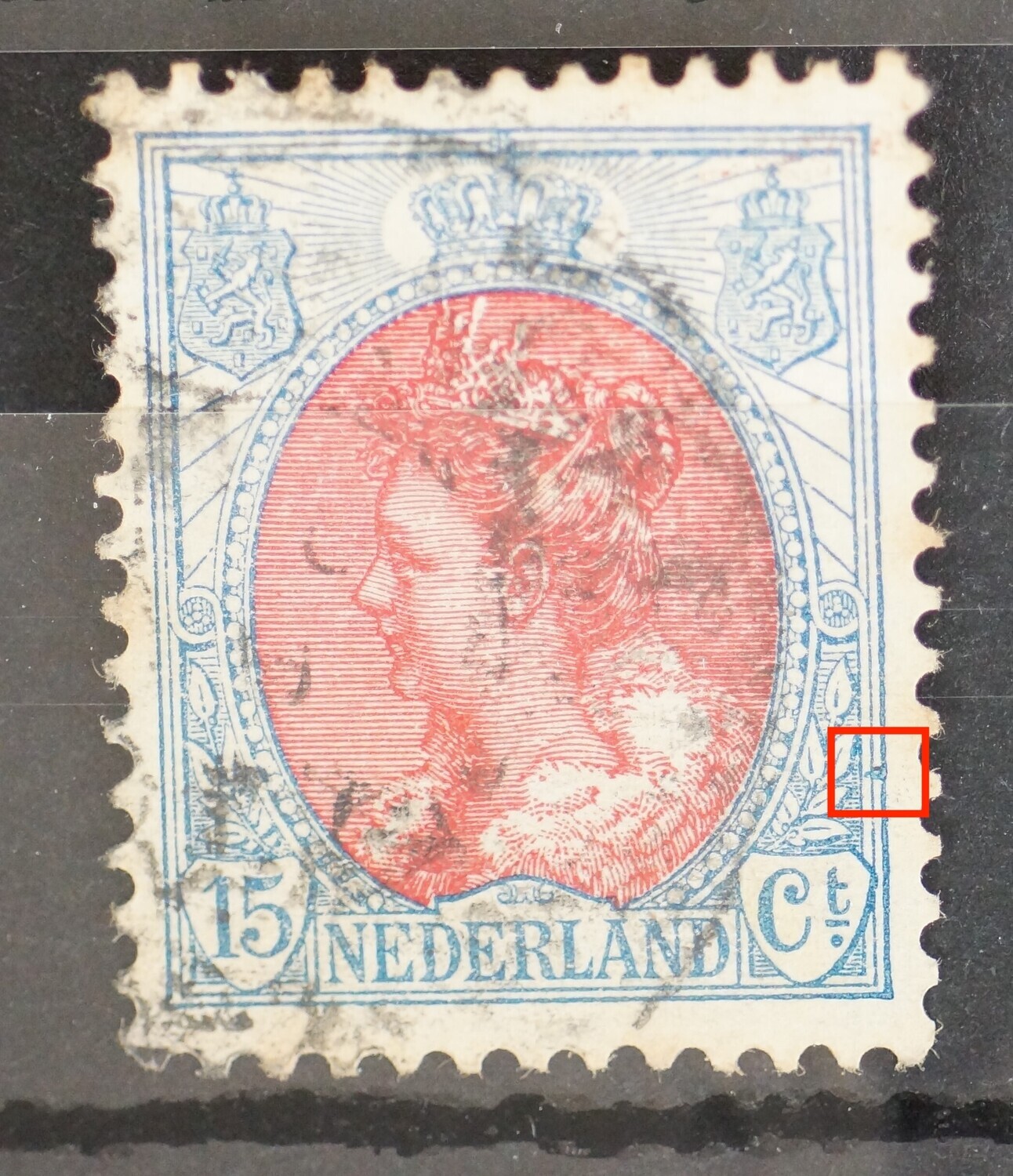 NVPH 65 - blauwe punt tussen kaderlijnen rechts