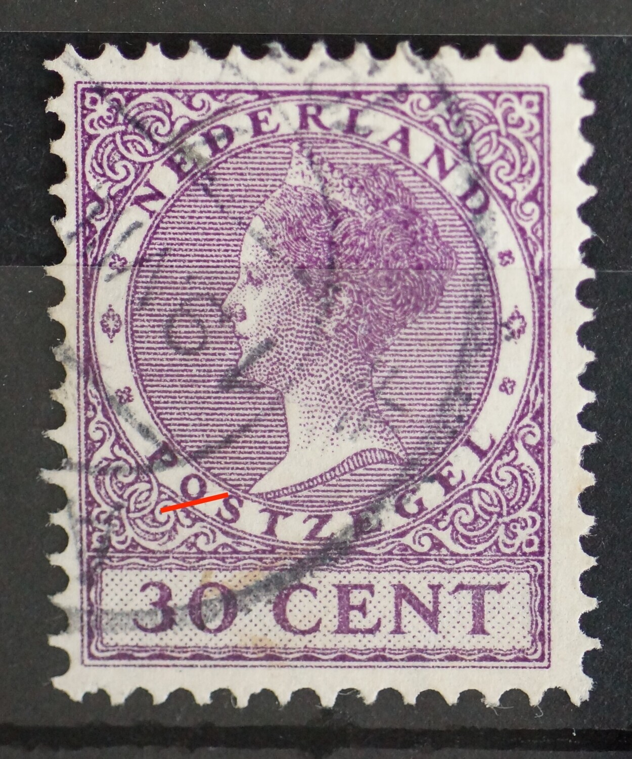 NVPH 194 - violette streep door de O van POSTZEGEL