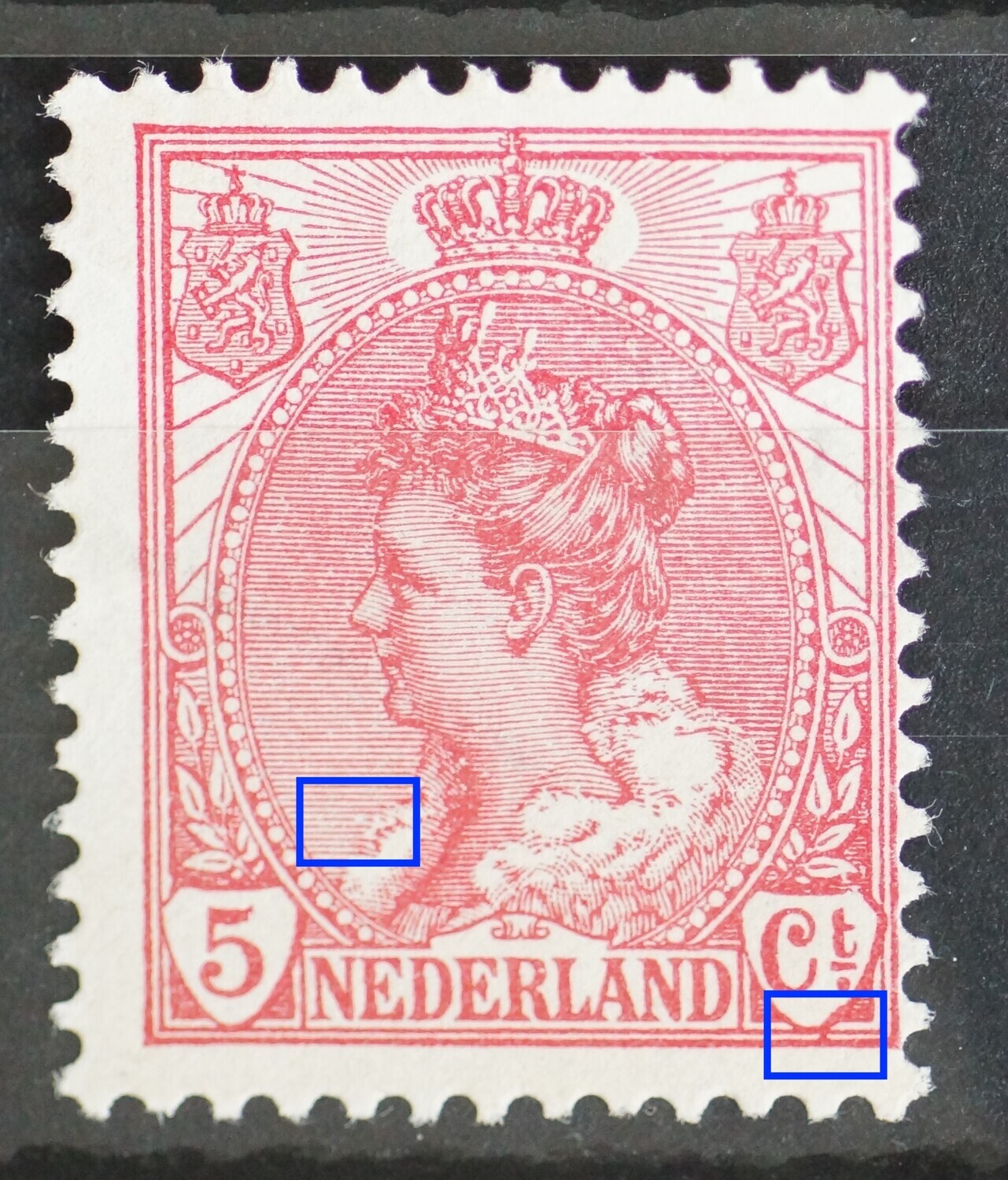 NVPH 60 - o.a. rode punt tussen kaderlijn en schild van Ct.