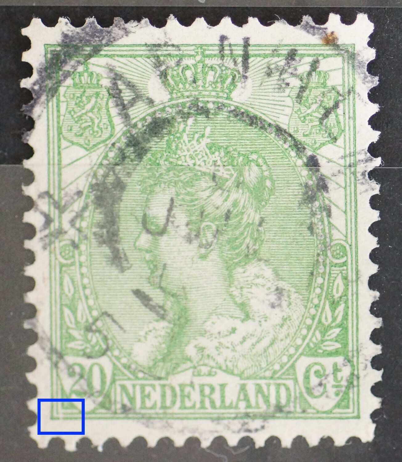 NVPH 68 - breuk in kaderlijnen onder, links NVPH 68 - breuk in kaderlijnen onder, links