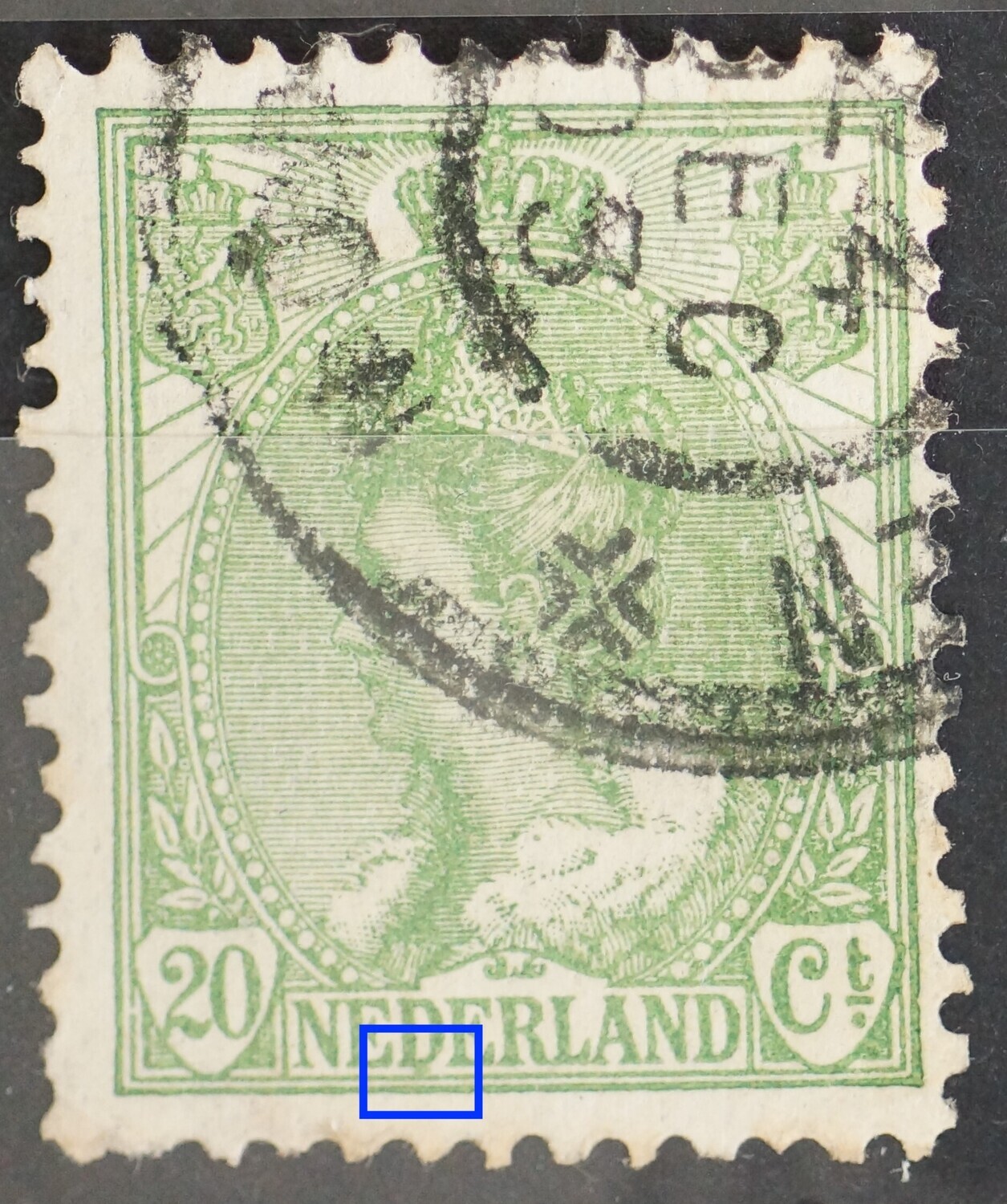 NVPH 68 - groene vlek onder de eerste D van NEDERLAND