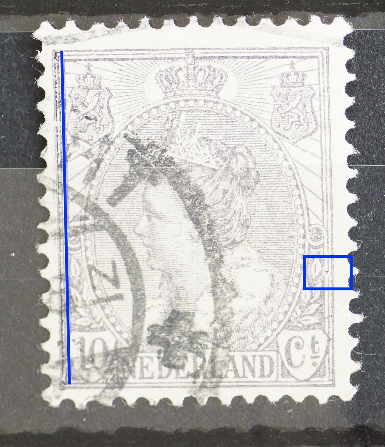 NVPH 62 - o.a. grijze punt bij bovenste blad rechts en rafelige kaderlijn links