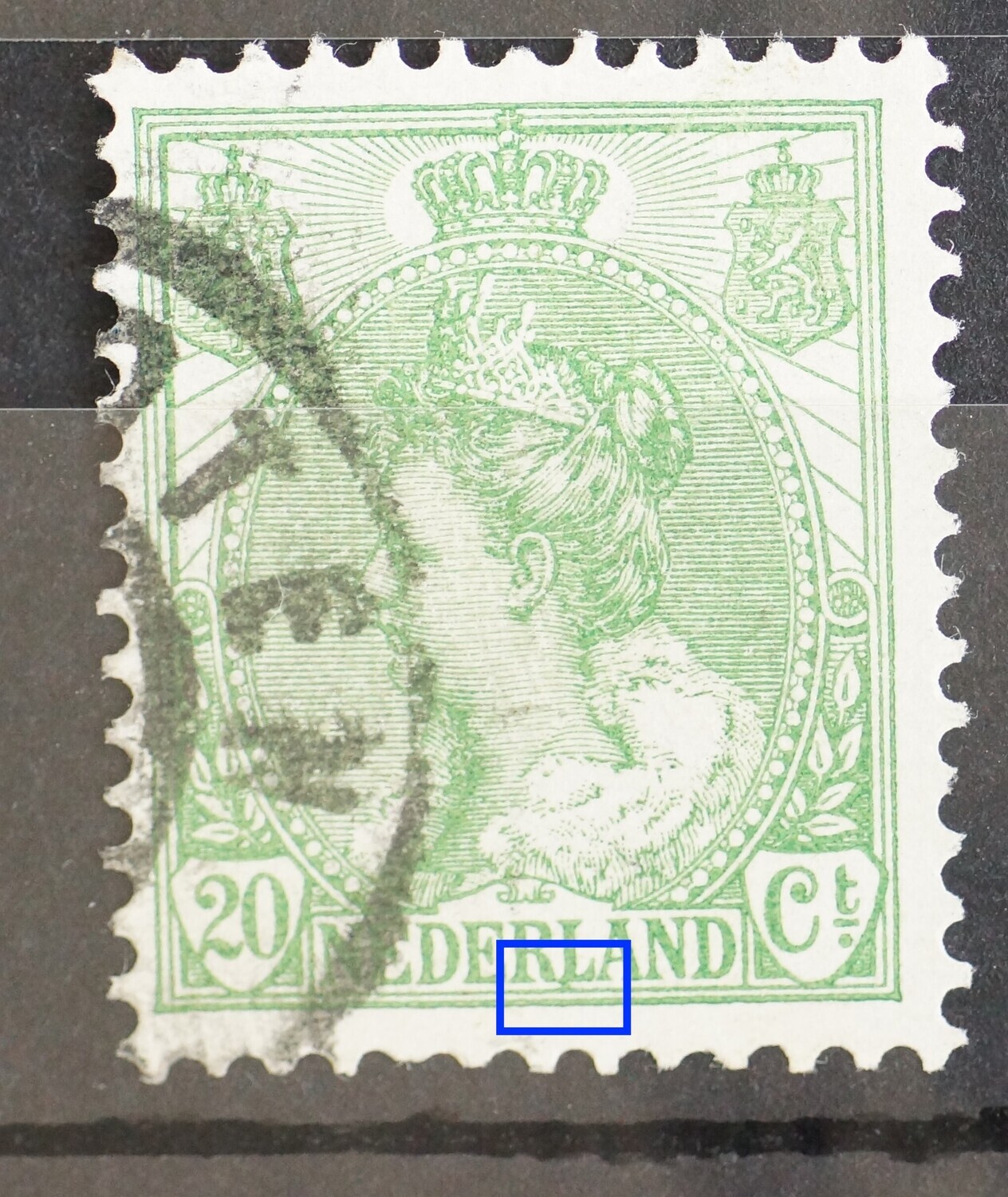 NVPH 68 - groene vlek onder de L van NEDERLAND