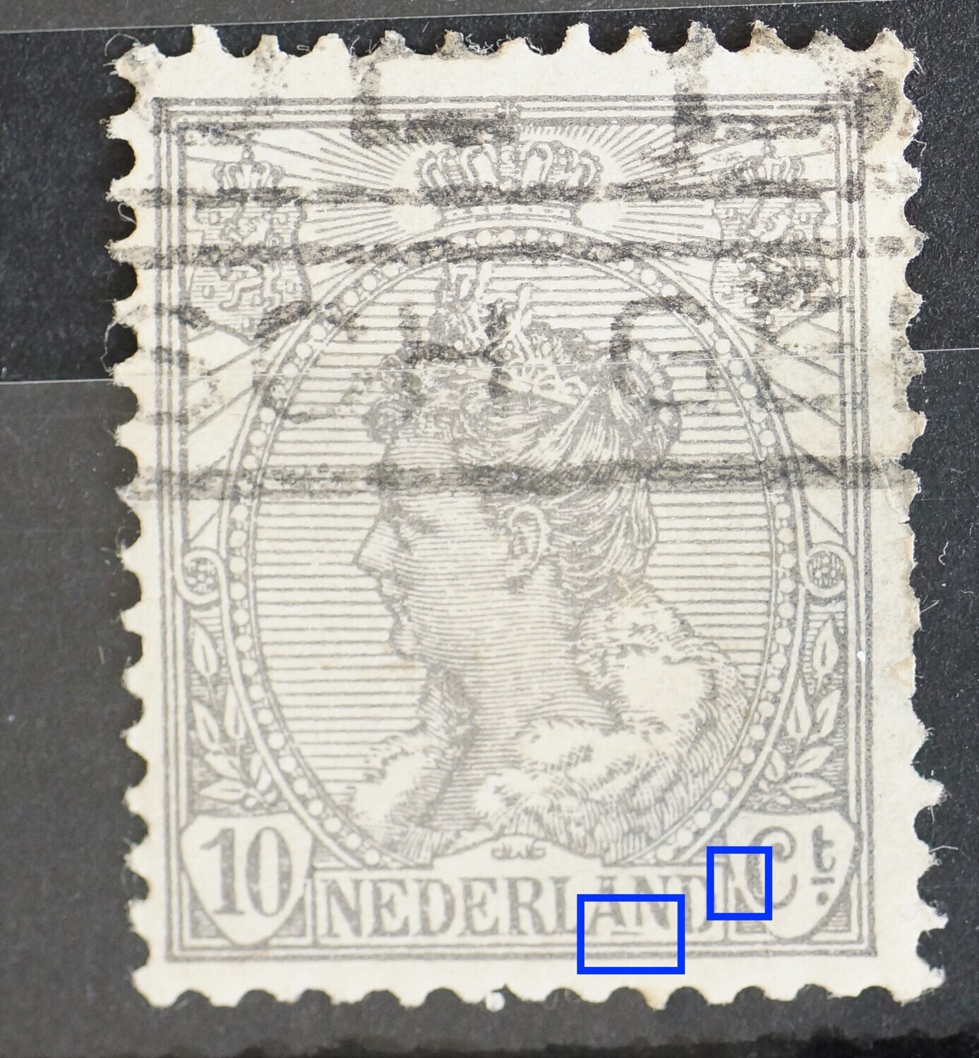 NVPH 81 - breuk in schild rond Ct. en onder AN van NEDERLAND