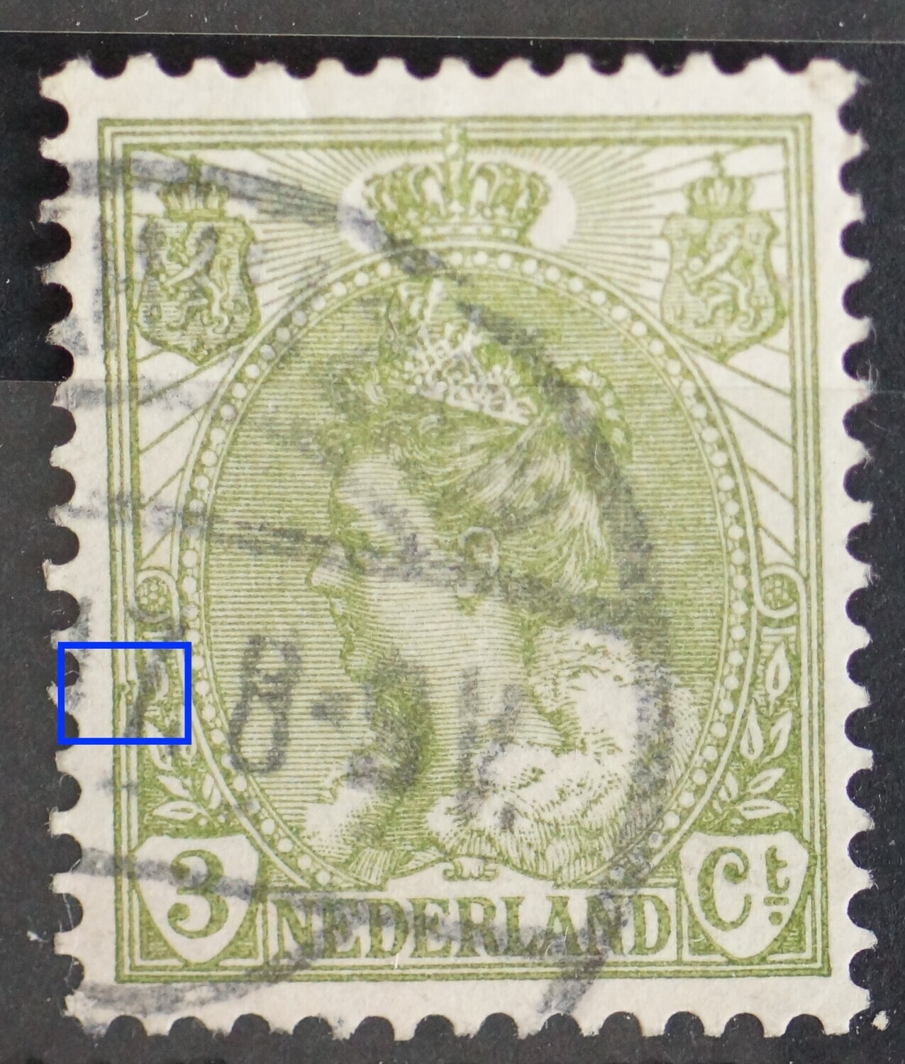 NVPH 57 - beschadigde kaderlijnen links
