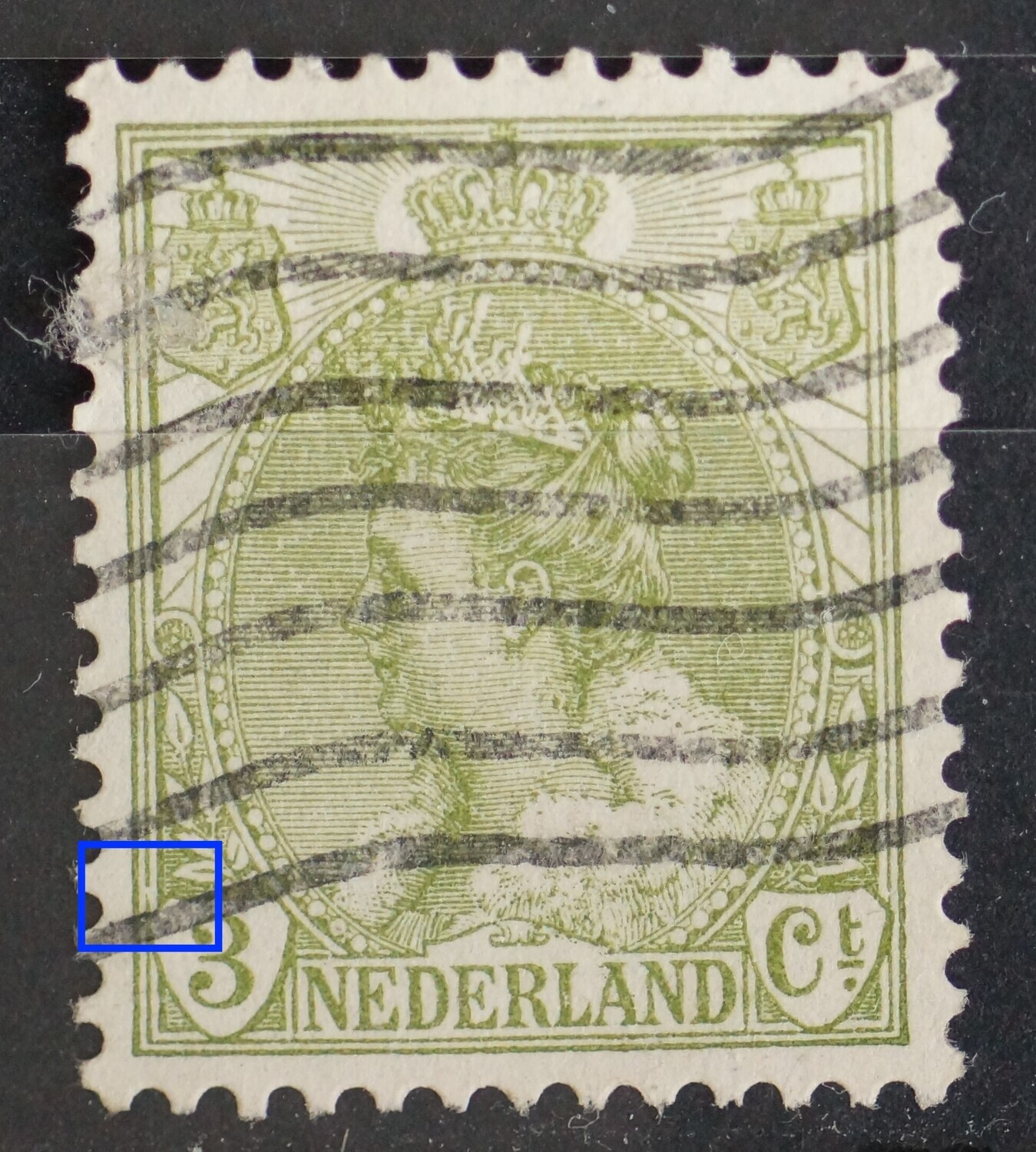 NVPH 57 - breuk in kaderlijn links bij de 3 NVPH 57 - breuk in kaderlijn links bij de 3