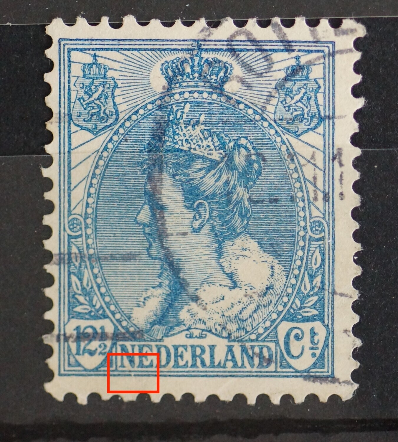 NVPH 63 - breuk in kaderlijn onder de eerste N van NEDERLAND