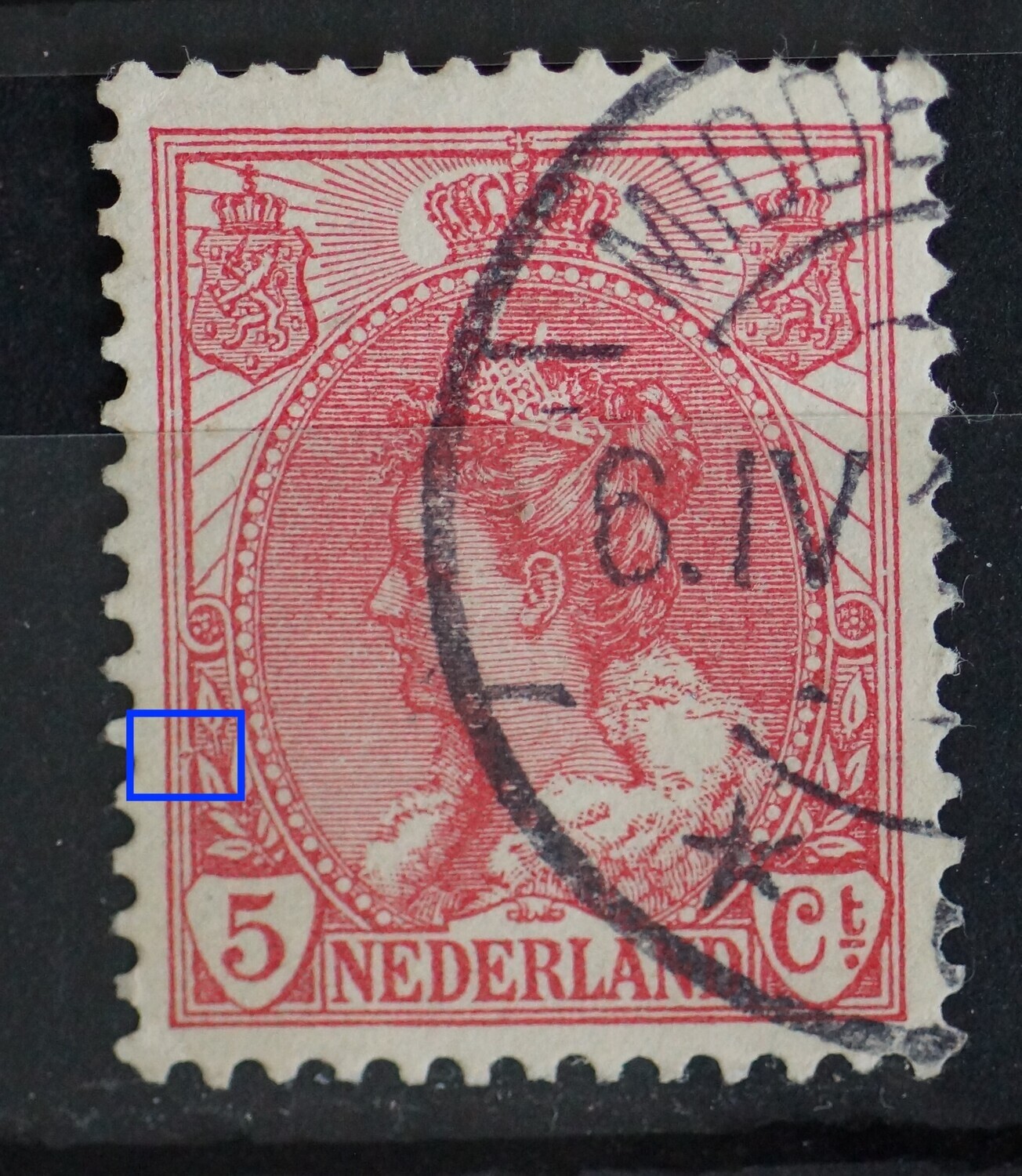 NVPH 60 - rode punt tussen kaderlijnen links, onder