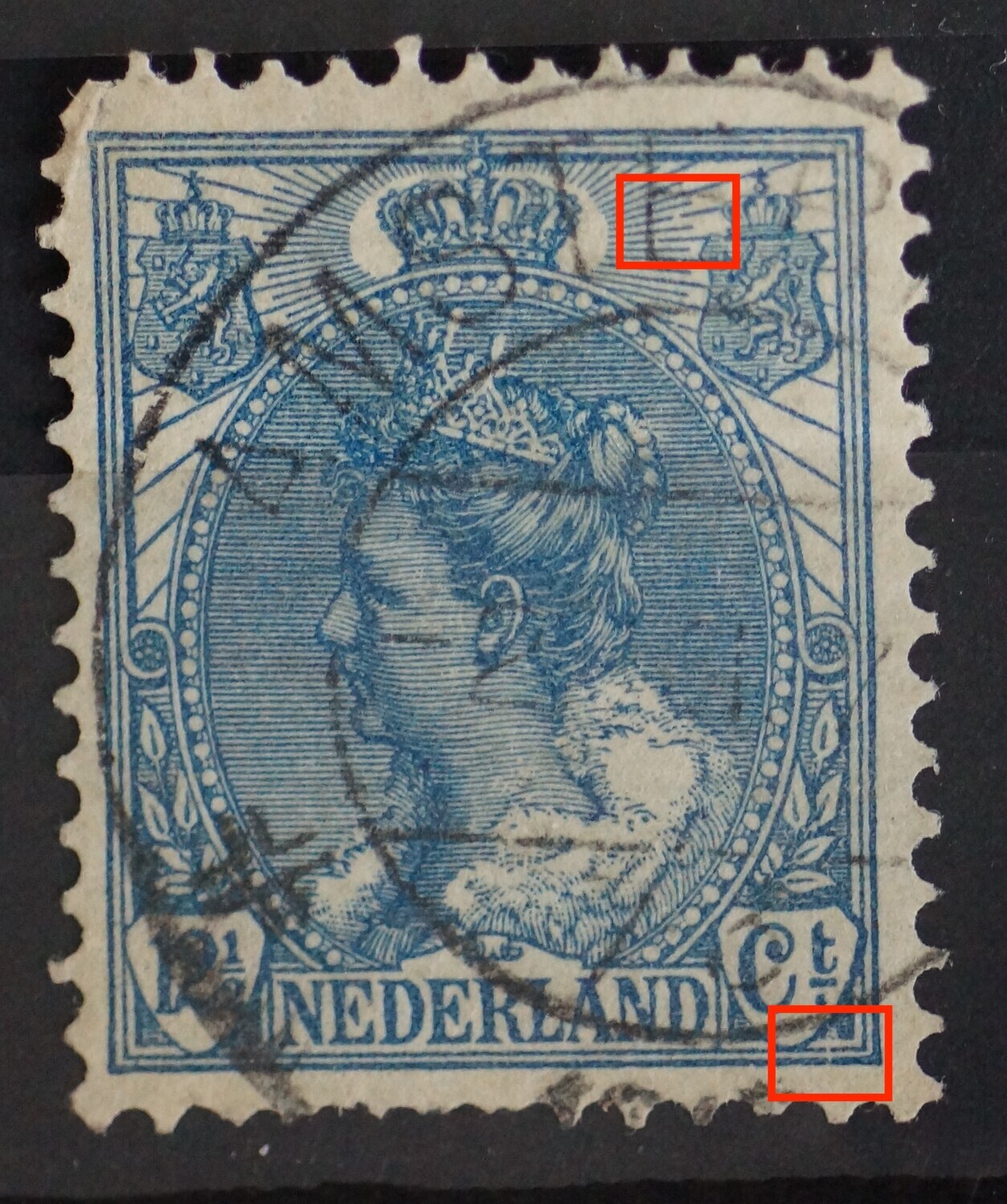 NVPH 63 - o.a. breuk in straal rechts van kroon