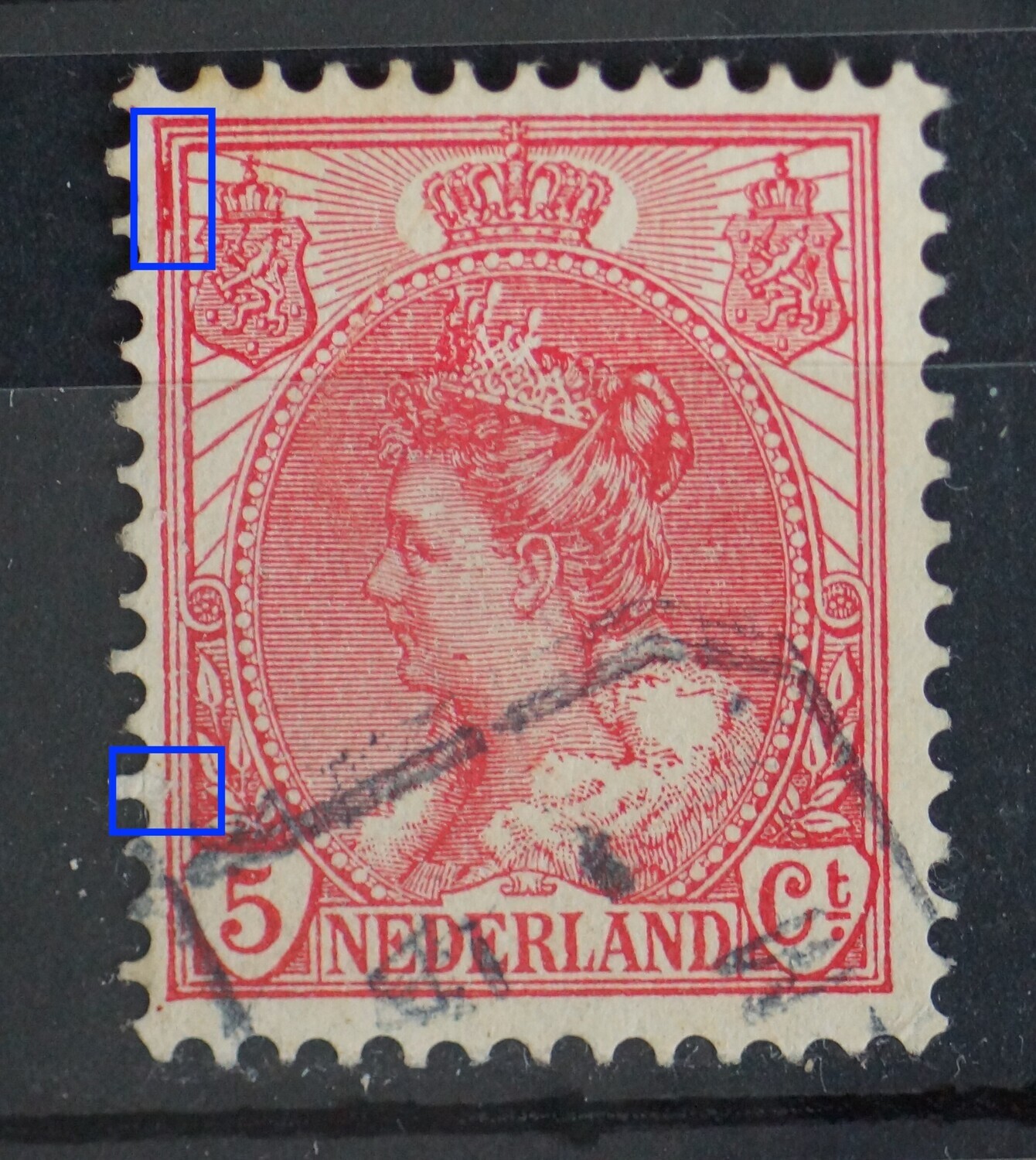 NVPH 60 - o.a. rode vlek tussen kaderlijnen bij linker wapenschild